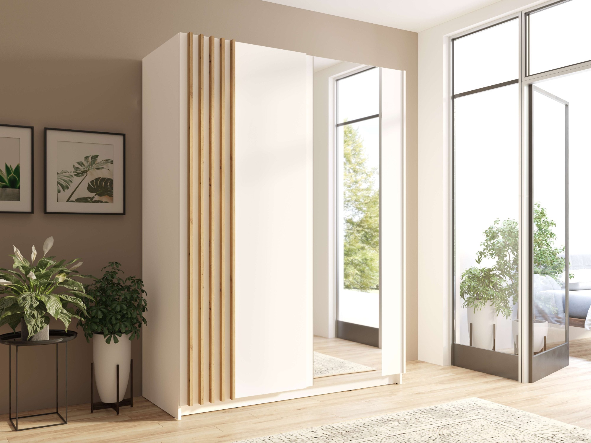 INOSIGN Kleiderschrank »Kleiderschrank Charisy mit 4 Einlegeböden und Kleiderstange«, Garderobe mit 2 Schwebetüren und Lamellen, B/H/T 200/198,5/62 cm