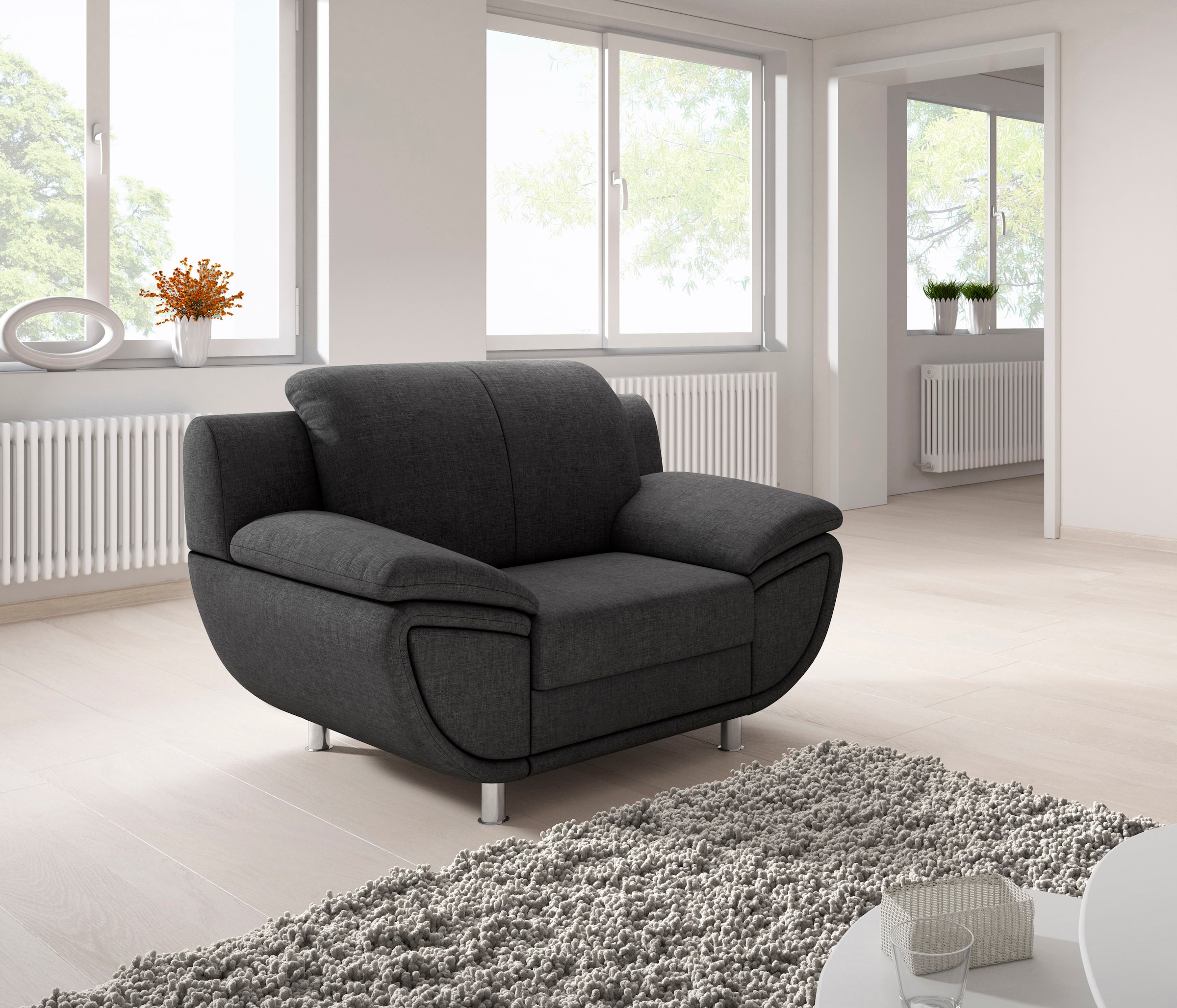 TRENDMANUFAKTUR Sessel »Rondo II, Loungesessel zeitlos und bequem« wahlweise mit komfortablem Federkern, mit extra breiten Armlehnen