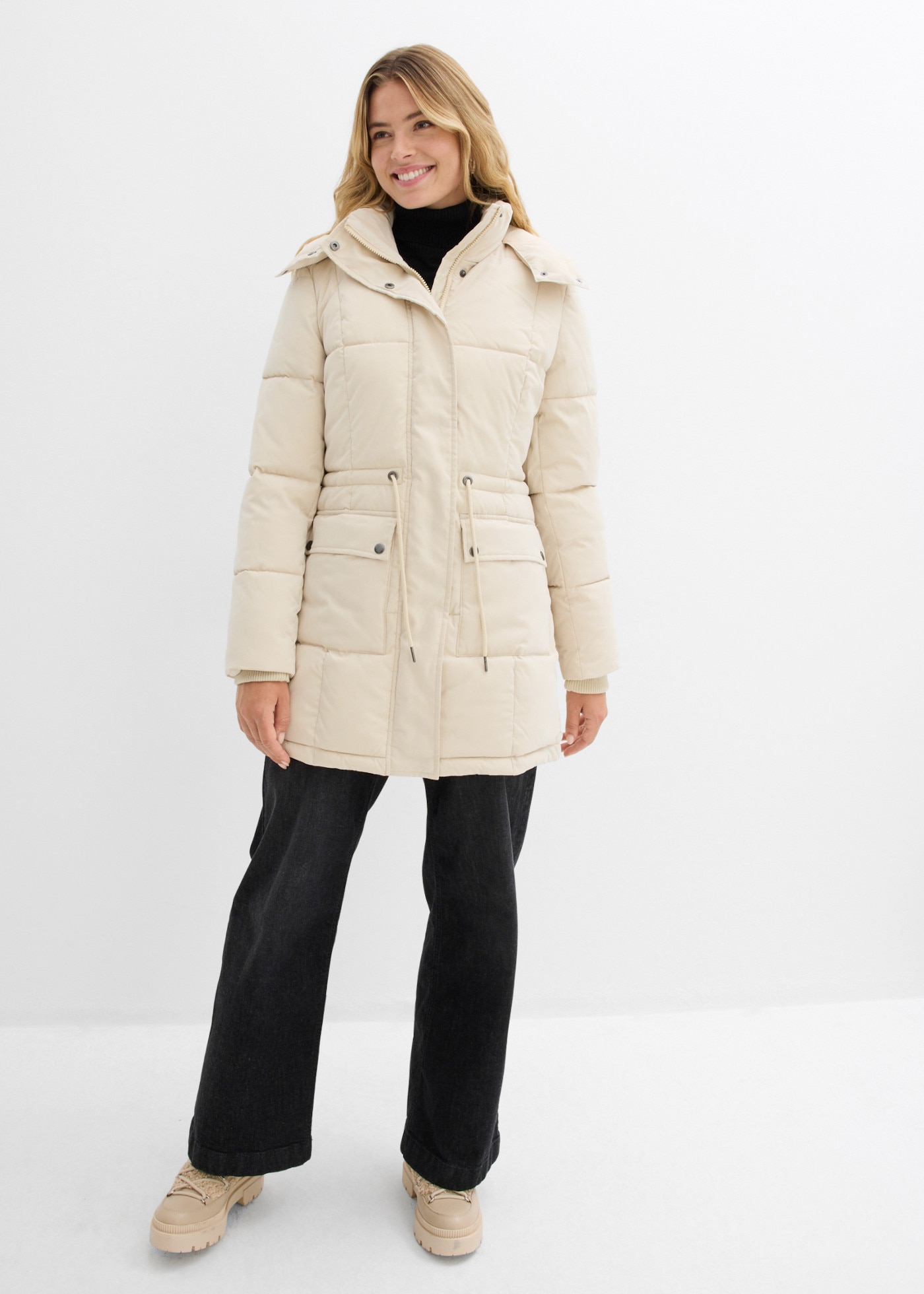 Image of bonprix Winterjacke "Winterjacke mit verstellbarem Taillenbündchen" mit Kapuze mit abnehmbarer Kapuze, Loose Fit