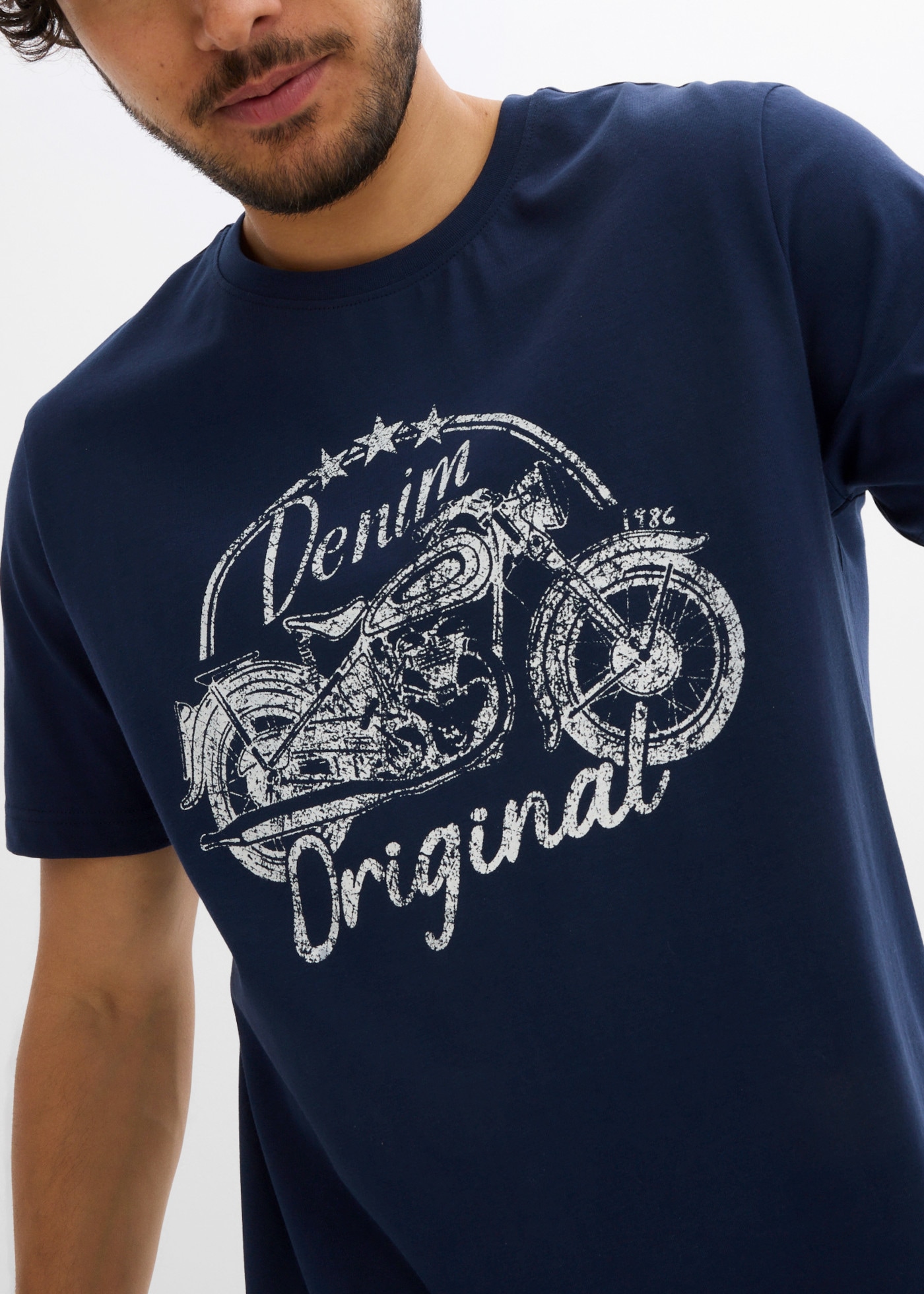 bonprix T-Shirt mit Rundhalsausschnitt, Kurzarm-Design, aus Baumwolle, Regular Fit