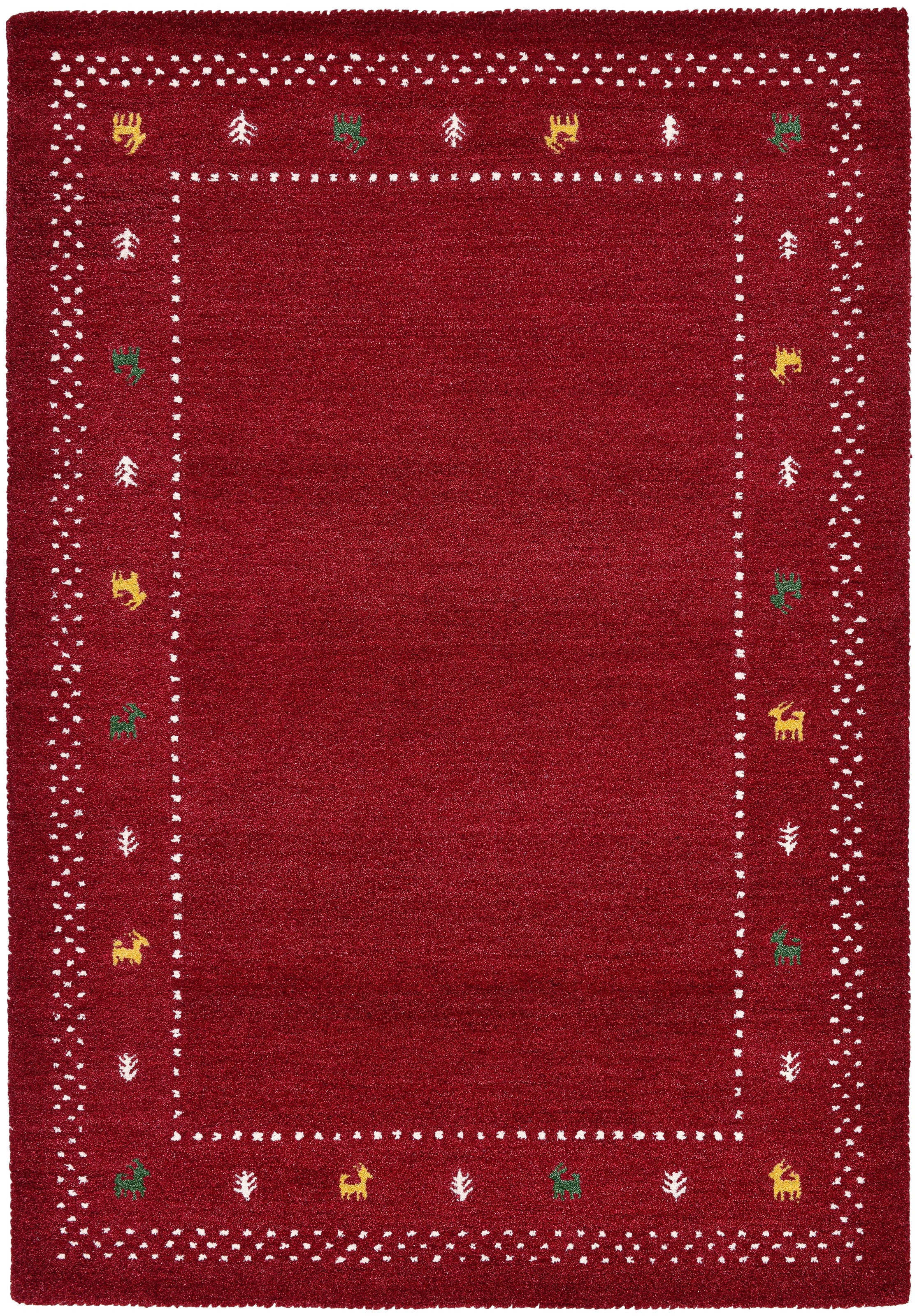 THEKO Tapis en laine »Gabbeh Bordüre, Handgefertigt, Teppich, Tiermotiv, reine Wolle« Rectangulaire 14 mm Höhe salon, chambre, salle à manger