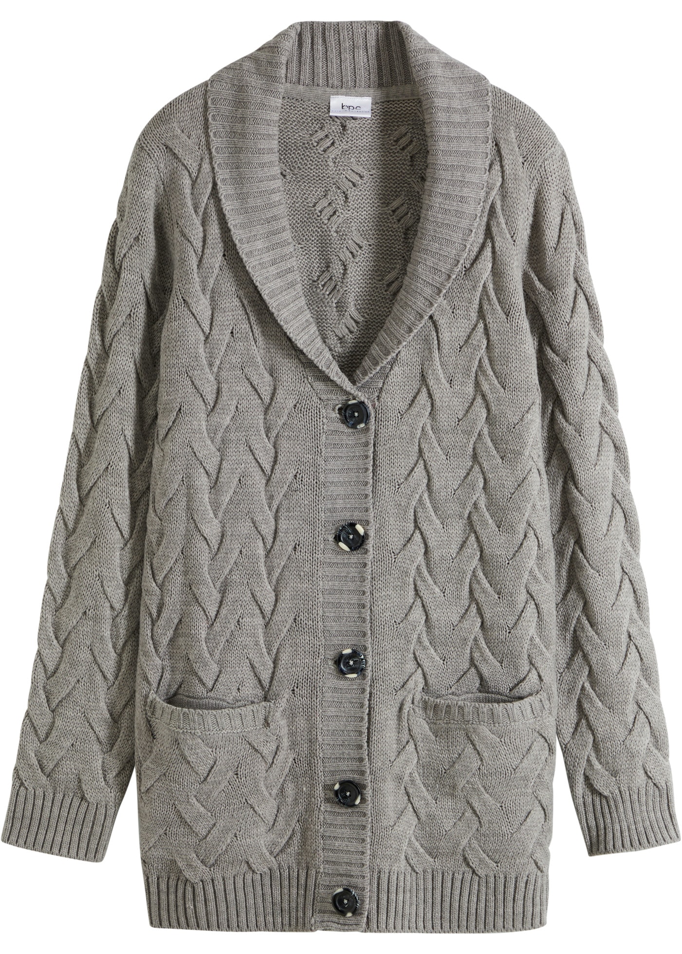 bonprix Cardigan long coupe ample, avec patte de boutonnage, avec poches plaquées
