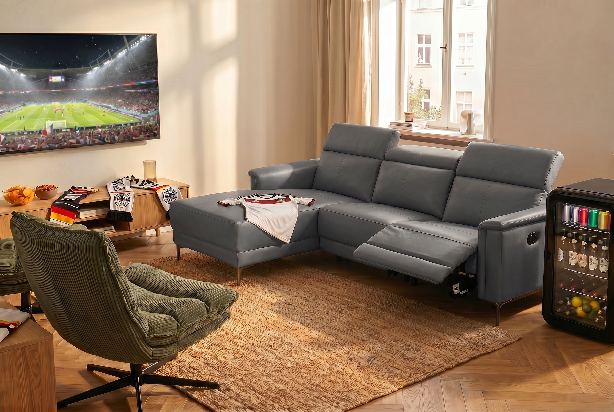 GOODproduct Ecksofa »LUND, Lederoptik, L-Form, 261cm, man./elektr. Relaxfunktion (USB-A)« und Kopfteilverstellung