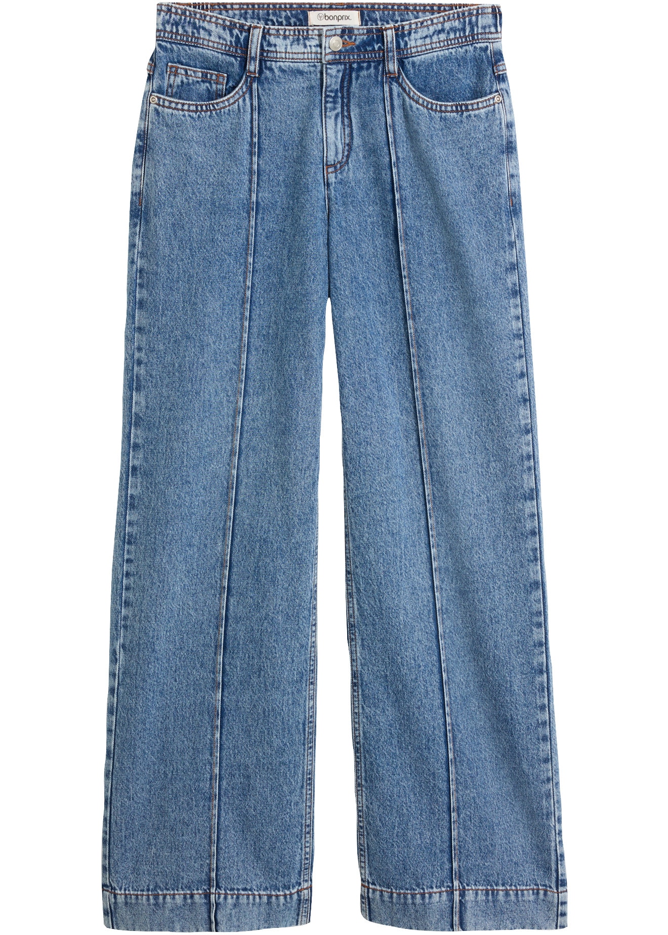 bonprix Jeans large coupe jambes larges, coupe ample, taille moyenne, en coton, style décontracté