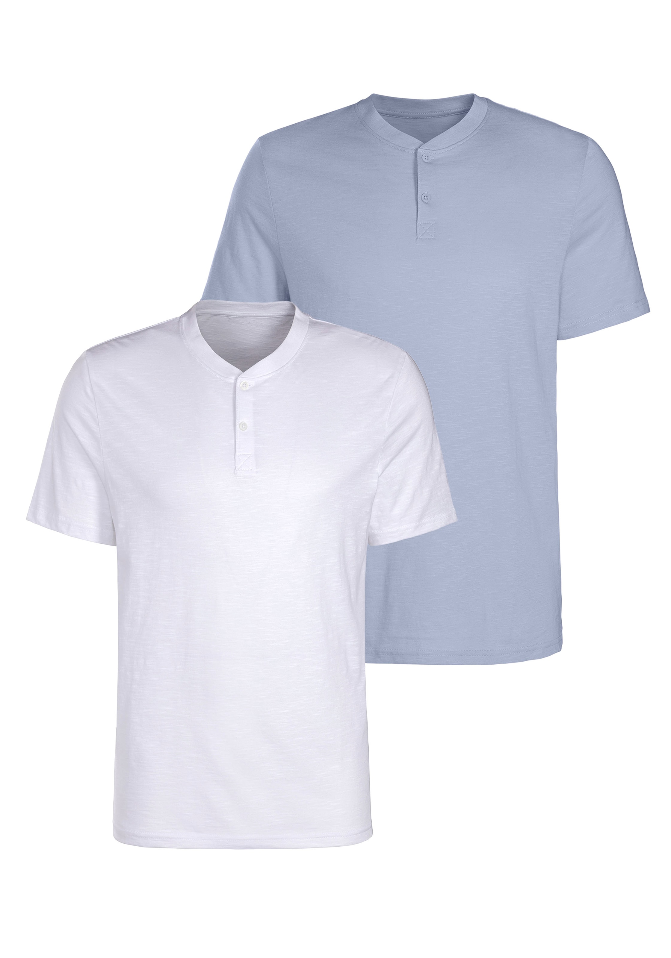 Image of H.I.S Henleyshirt Packung, 2, Kurzarmshirt mit Henleykragen, strukturierte Baumwolle