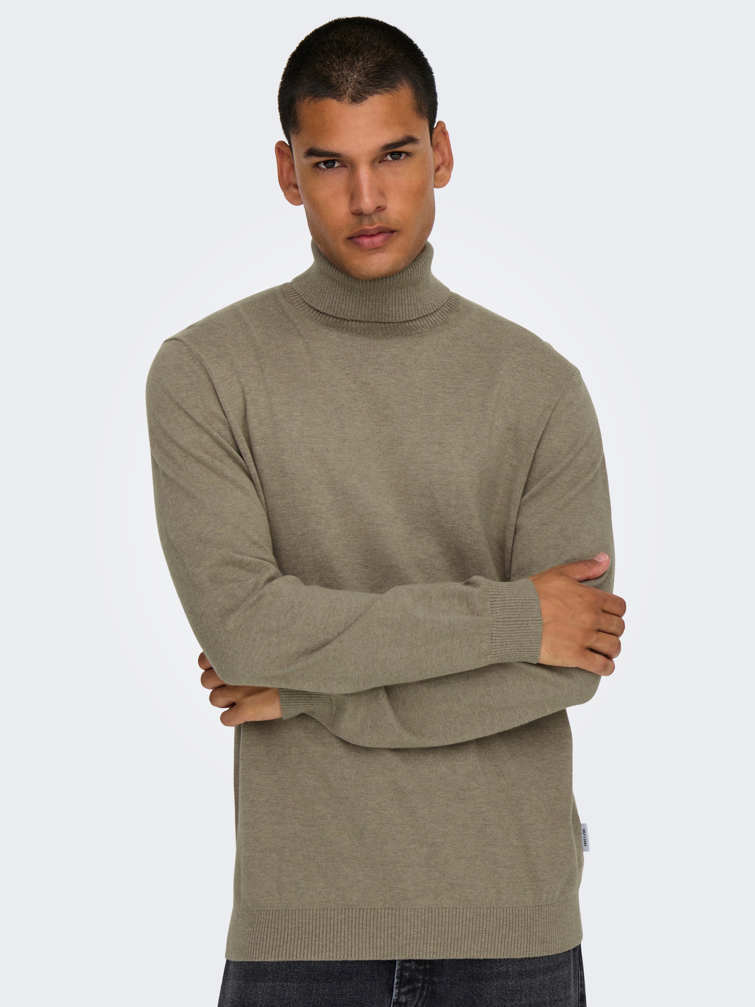 Image of ONLY & SONS Stehkragenpullover "ONSLOUI REG 12 MEL ROLL KNIT NOOS"