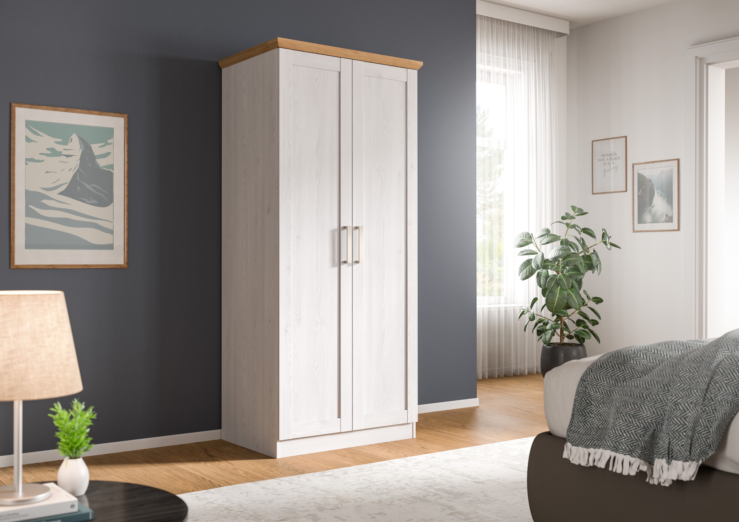 Home affaire Armoires à vêtements »BAKKE, Kleiderschrank inkl. 1 Kleiderstange« 1 cuis tlg. Armoire, armoire à portes battantes, armoire à vêtements, armoire polyvalente