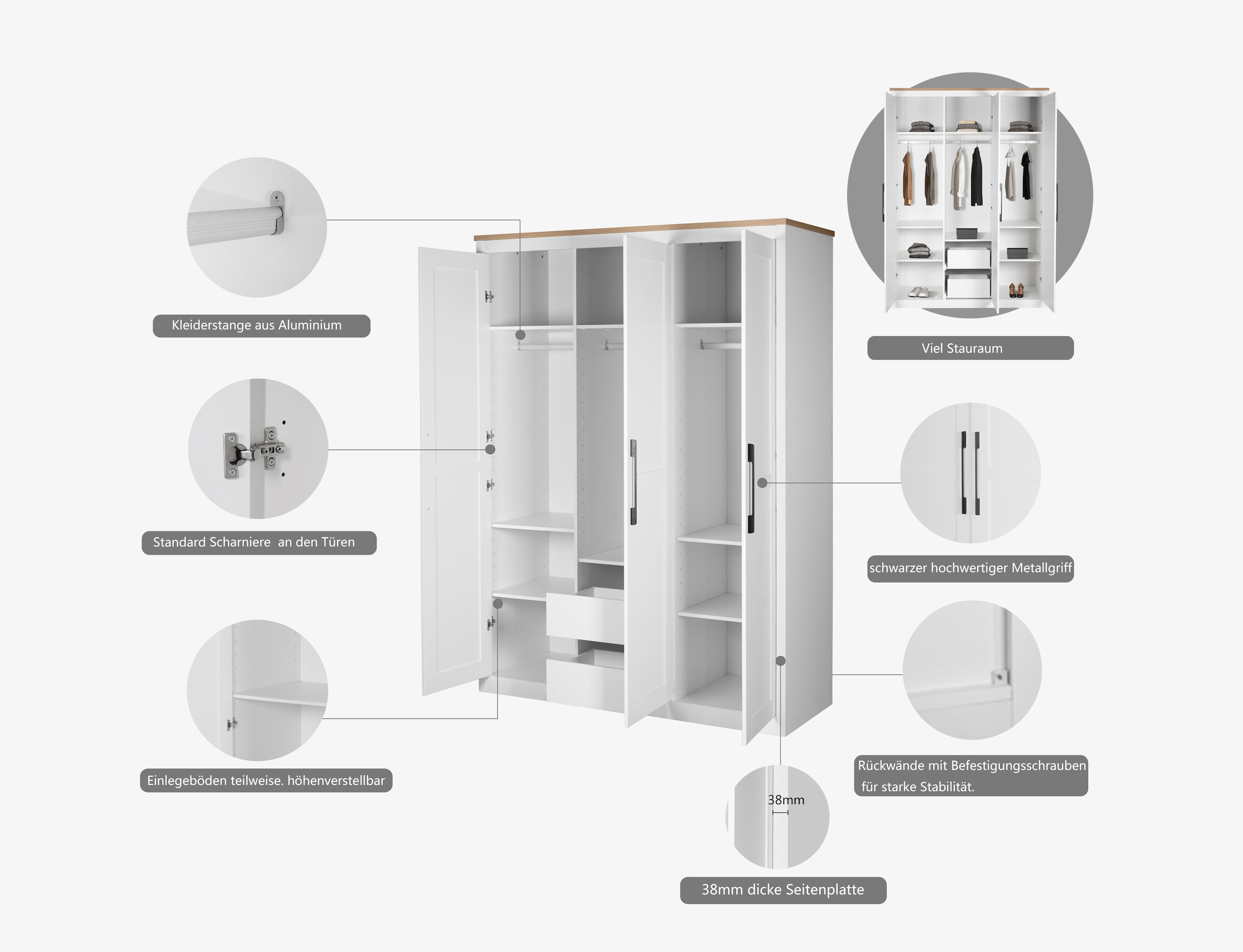 GOODproduct Kleiderschrank »Büsum Schlafzimmer Schrank Otto´s Choice« stabile robuste Bauweise mit optimaler Aufteilung,  Schlafzimmerschrank Landhaus Design Garderobe Schrank Bestseller
