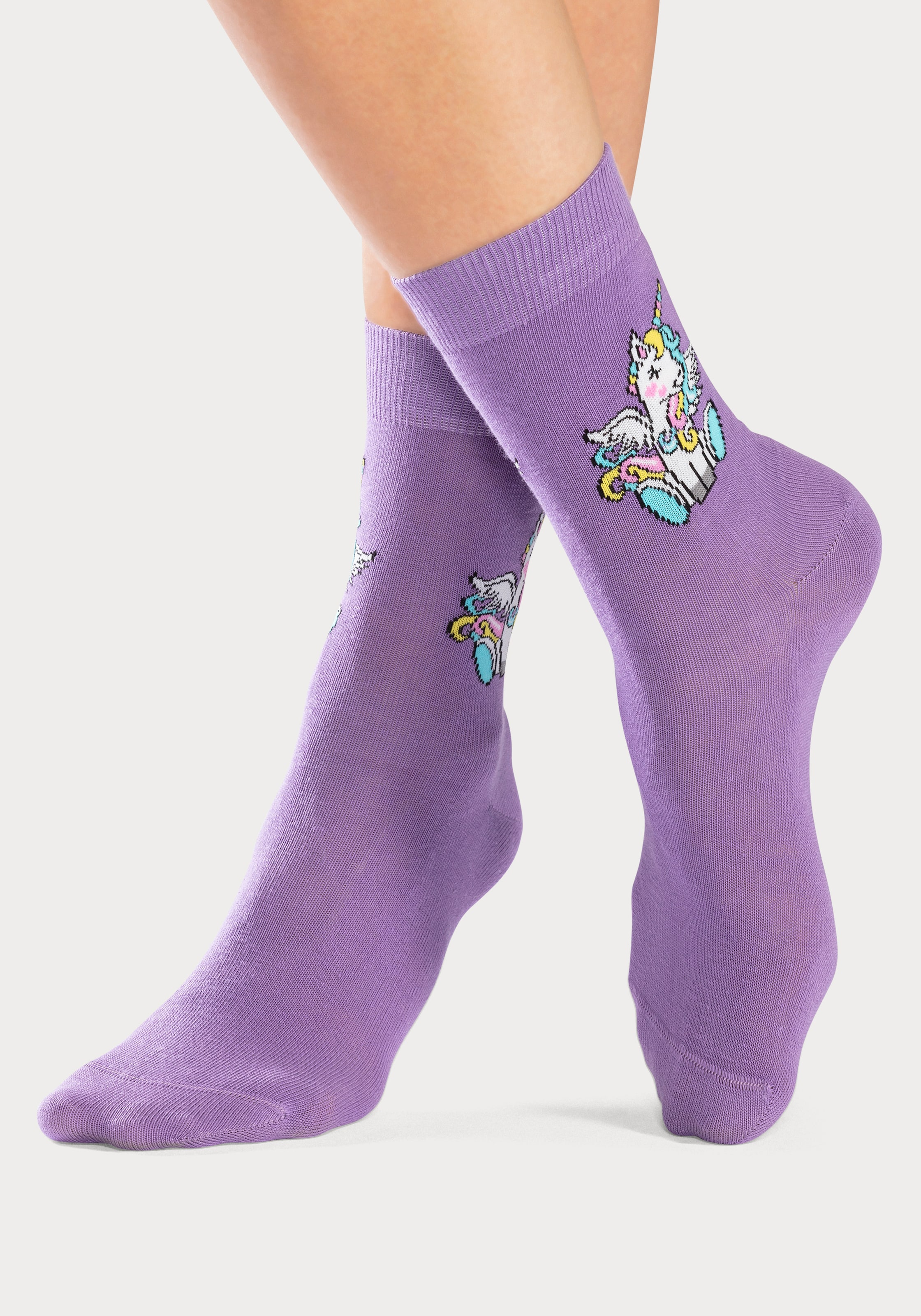 H.I.S Basicsocken, (Packung, 4 Paar), mit Einhorn Motiven