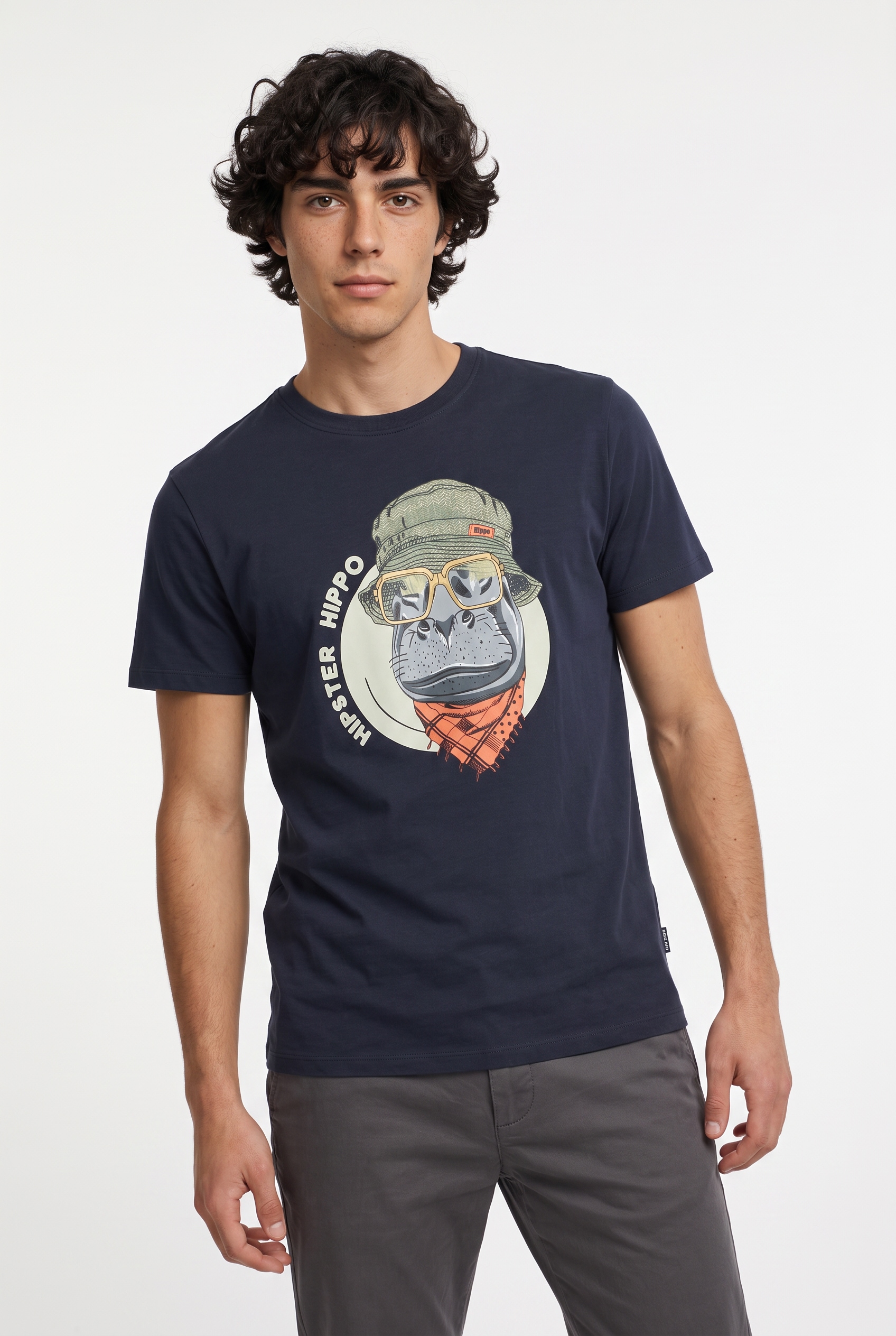 Image of Blend T-Shirt "BHKURT FUNNY GRAPHIC S/S TEE" mit normaler Länge, ohne Verschluss, aus Baumwolle und Single Jersey