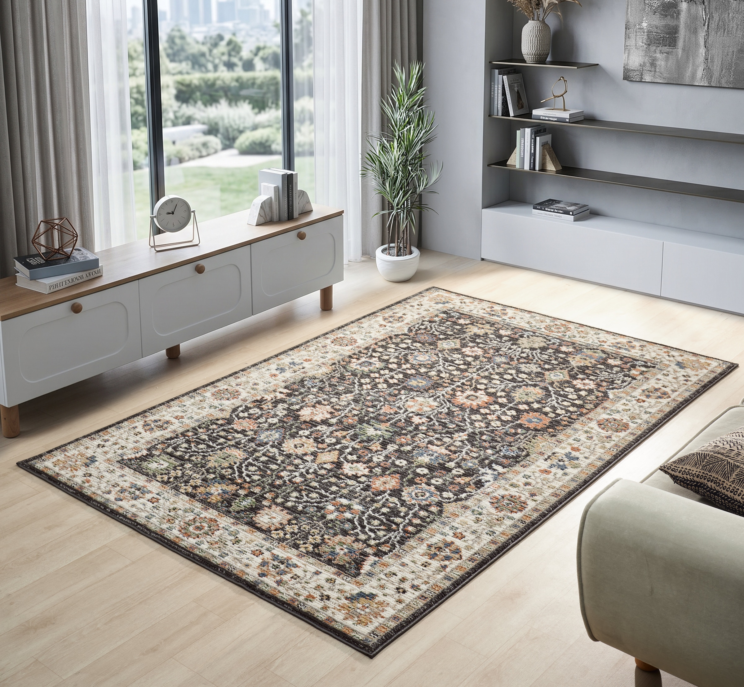 GOODproduct 1100000002199 »Aylaa, Blumen-Motiv« rechteckig 9 mm Höhe orientalisch, Blumen, Rahmen, Wohnzimmer, Schlafzimmer, Esszimmer