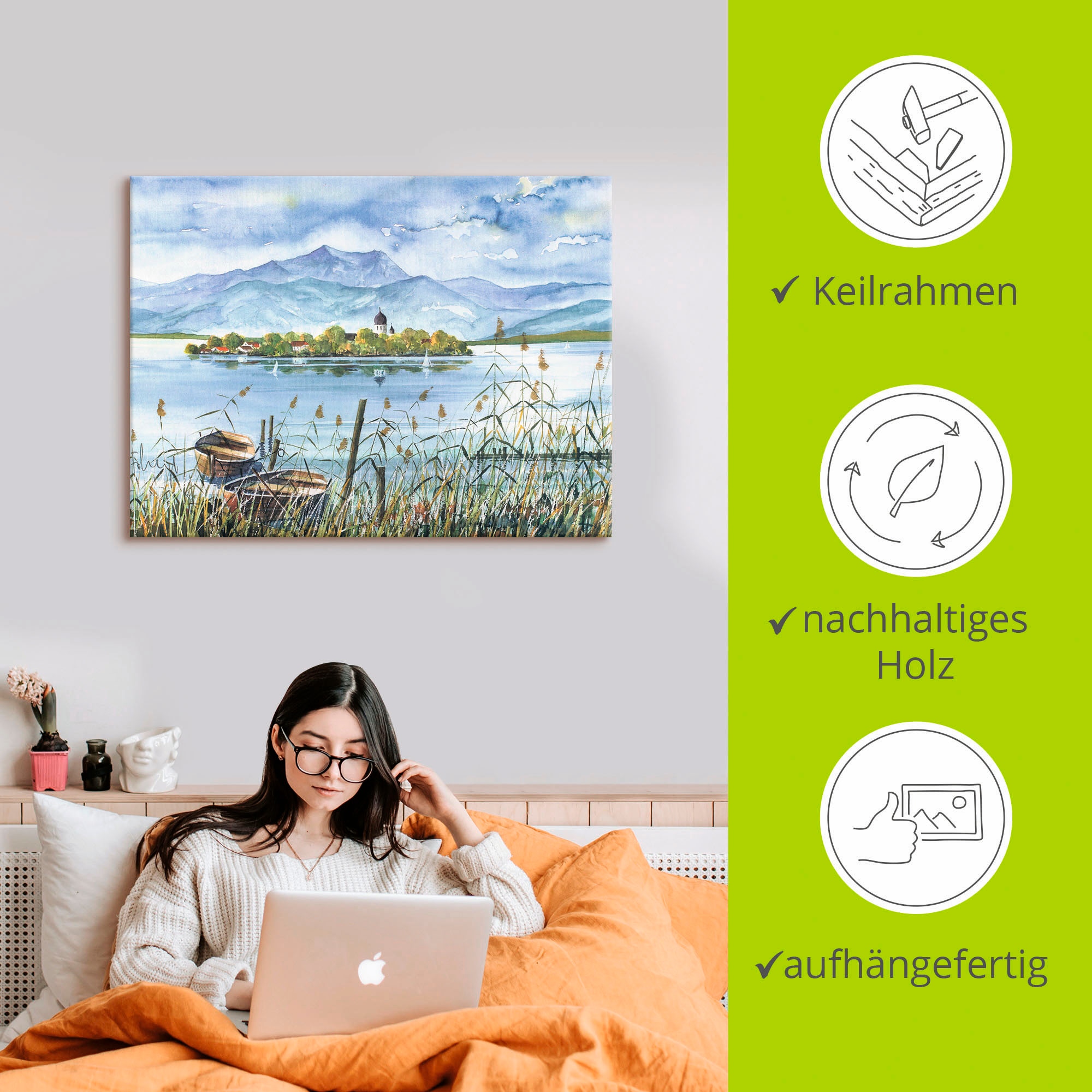 Artland Tableau sur toile »Seeblick Herreninsel« 1 cuis tlg. auf Holzrahmen gespannt