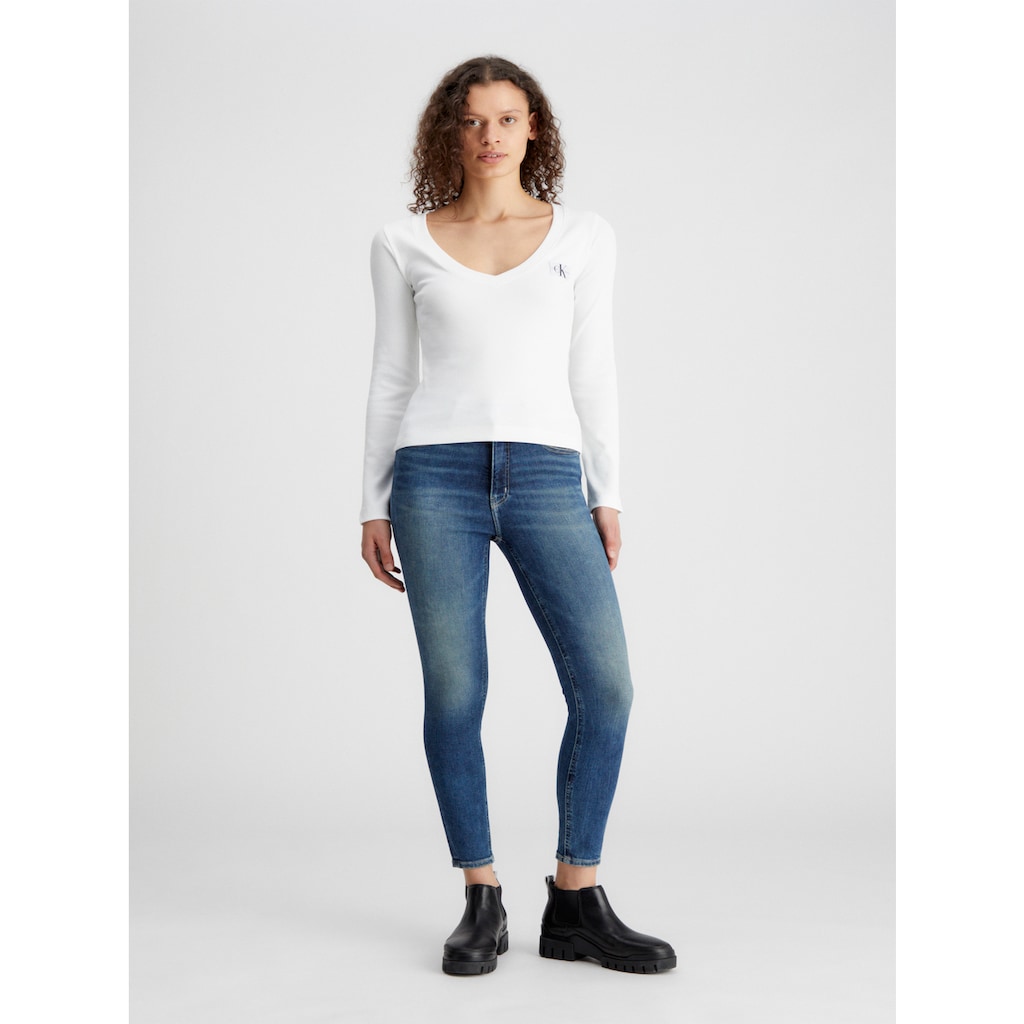 Calvin Klein Jeans Langarmshirt »WOVEN LABEL V-NECK LONG SLEEVE«