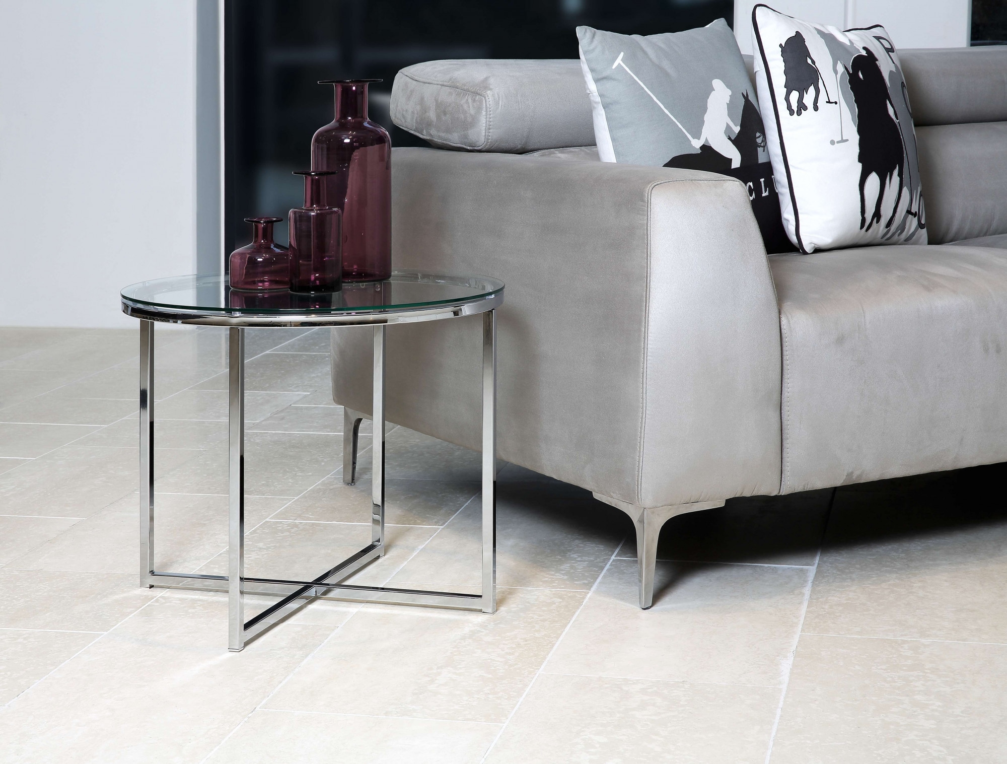 ACTONA GROUP Table en verre »Cross« Table d'appoint ronde, verre clair trempé, structure en acier, P : 55 cm