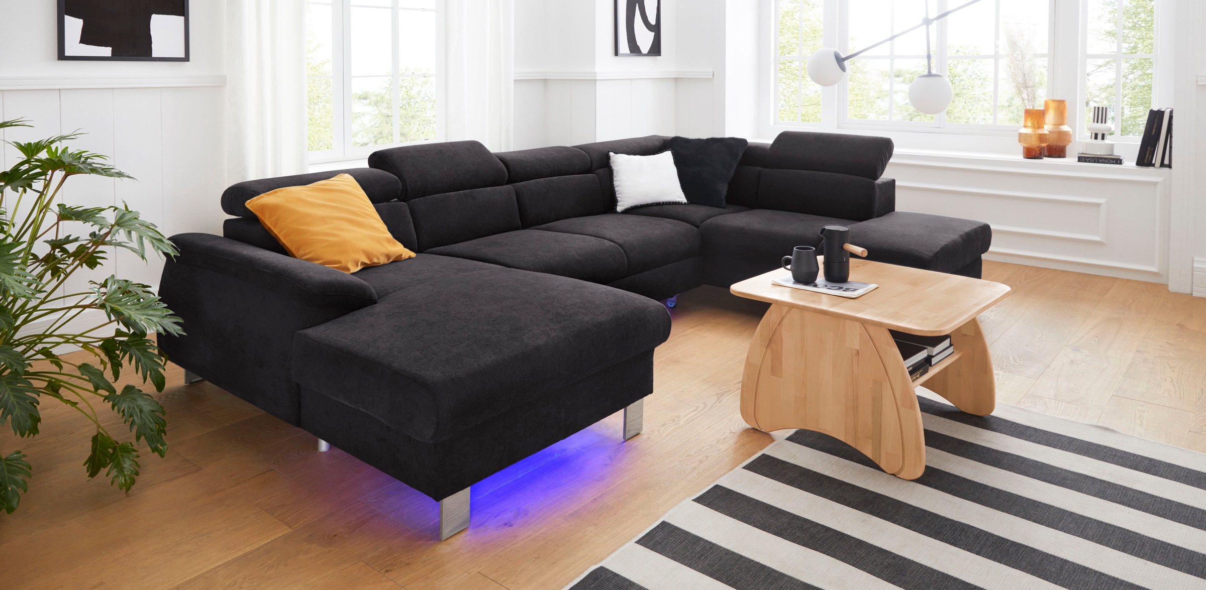 COTTA Wohnlandschaft »Komaris U-Form, B: 320 cm«, mit Kopfteilverstellung, optional Bettfunktion, Bettkasten & Licht