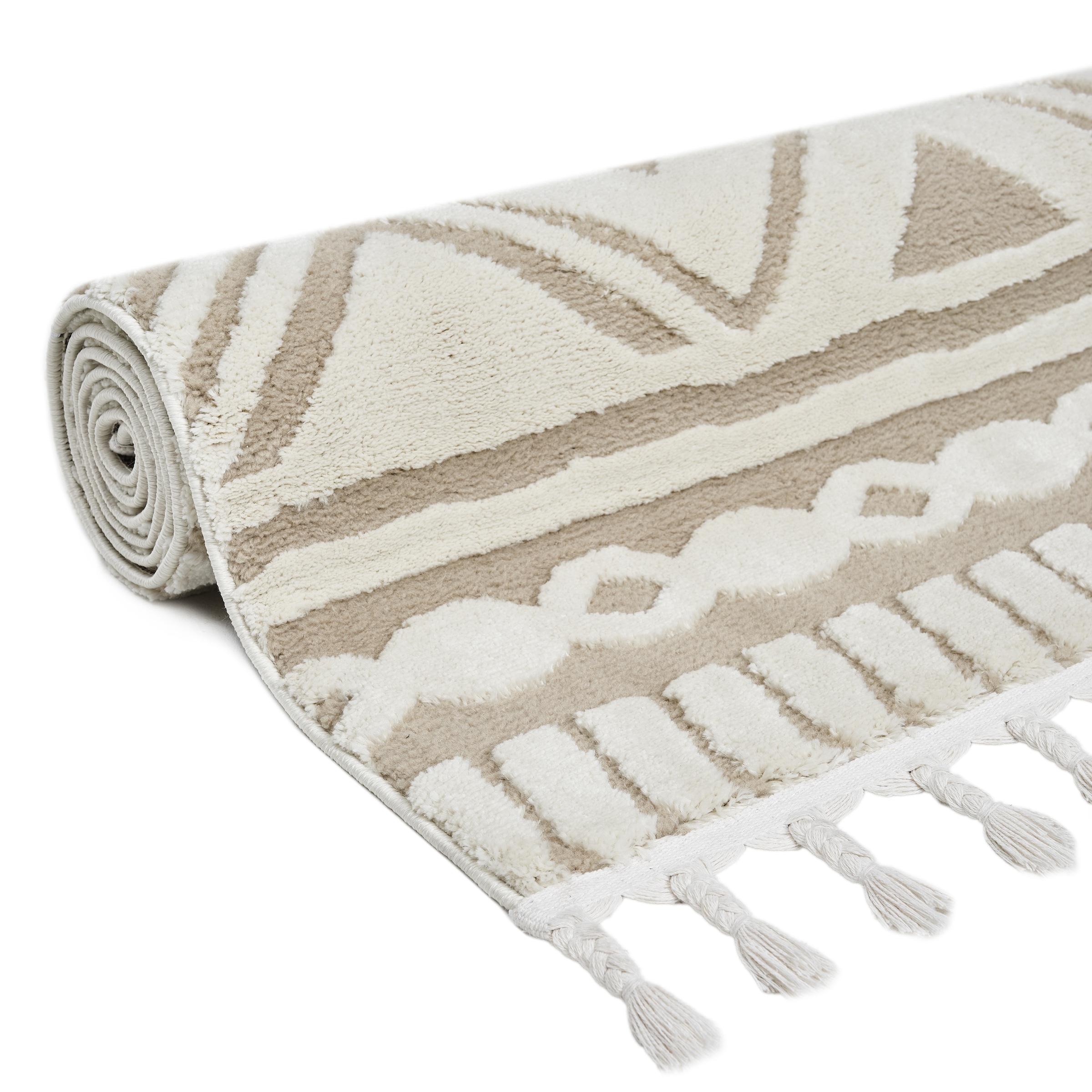 my home Teppich »Bonvo« rechteckig 19 mm Höhe mit Fransen, Hoch-Tief-Struktur, Wohnzimmer, Schlafzimmer, Boho-Style