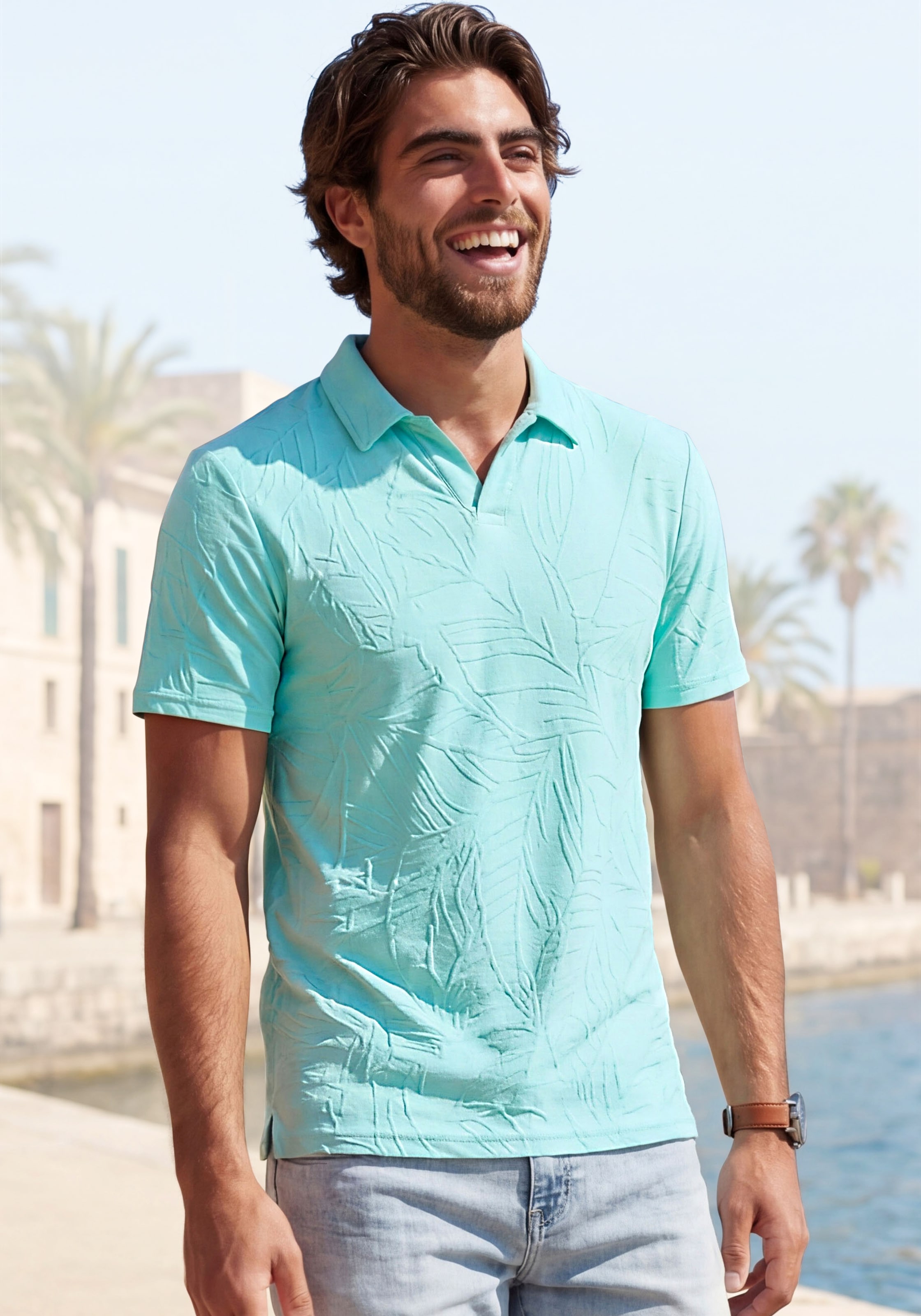 Image of Beachtime Poloshirt ", T-Shirt mit Kragen" neue Strukturqualität im Blätter-Design