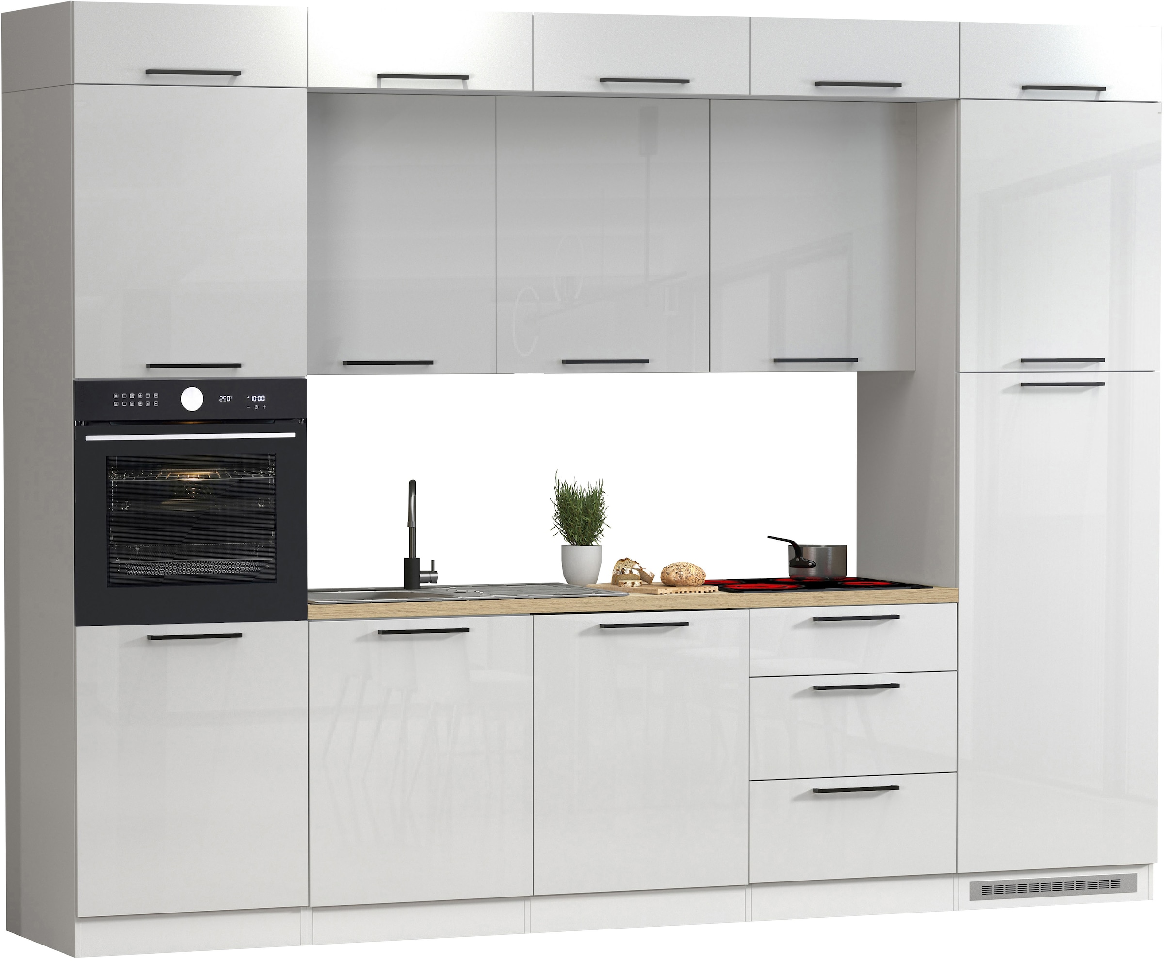 Image of KOCHSTATION Küchenzeile "Luna, Einbauküche, Zeilenküche, mit Soft-Close Funktion, Made in Italy" Breite 300 cm ohne E-Geräte, mit Spüle+Siphon und Aufsatz