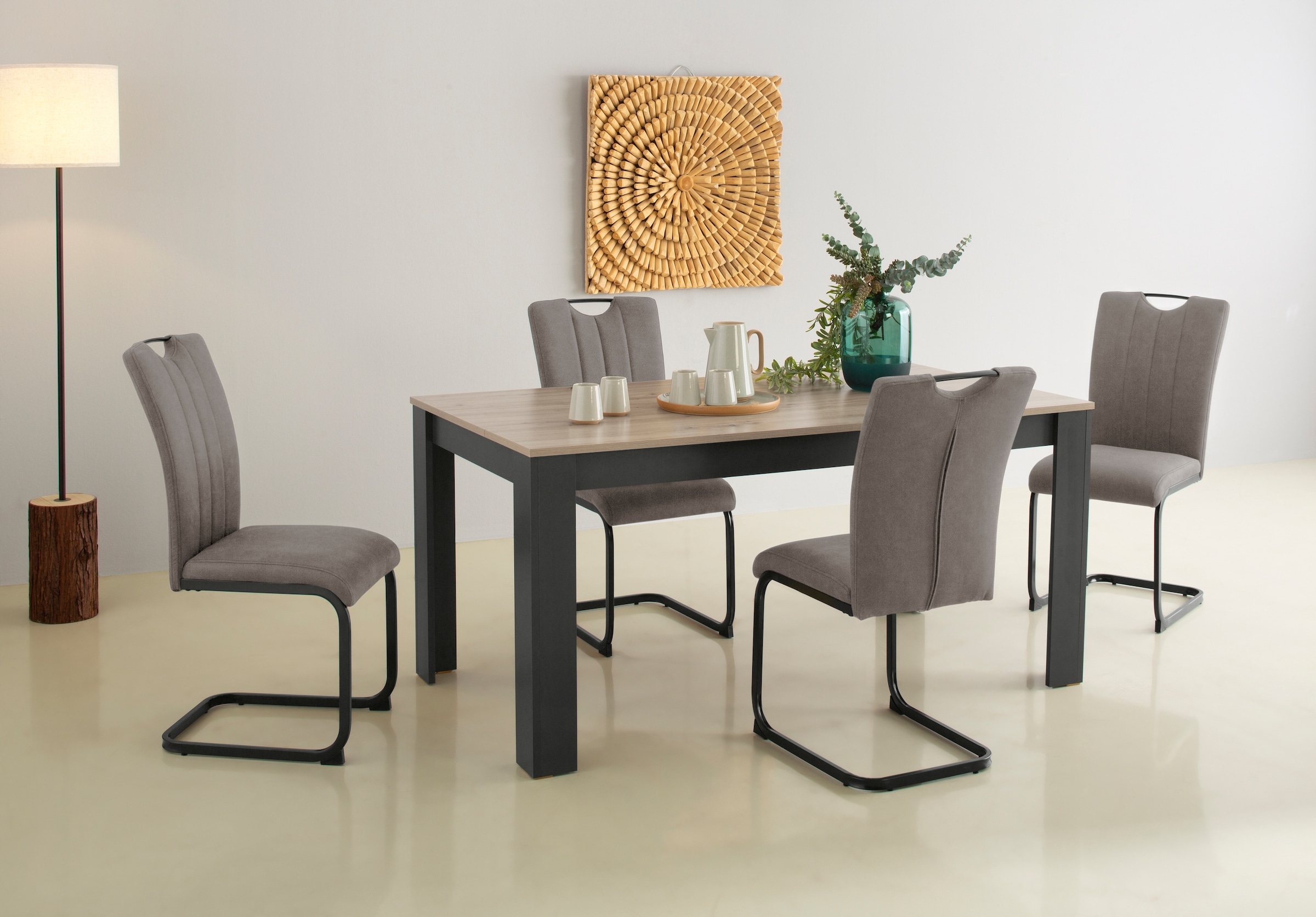 Image of Home affaire Essgruppe "Napoli" Set, 4 Freischwinger + 1 Esstisch, 5 Stk. tlg. 5-teilige Tischgruppe mit modernem Freischwinger Stuhl und Esstisch