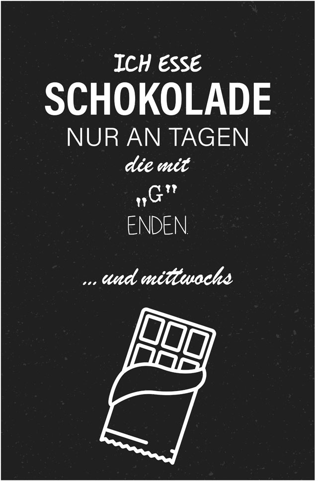 queence Metallbild »Schokolade«, Schriftzüge-Schriftzug-Sprüche-Sprüche & Texte-Essen-Schwarz-Weiss, (1 St.), Stahlschilder