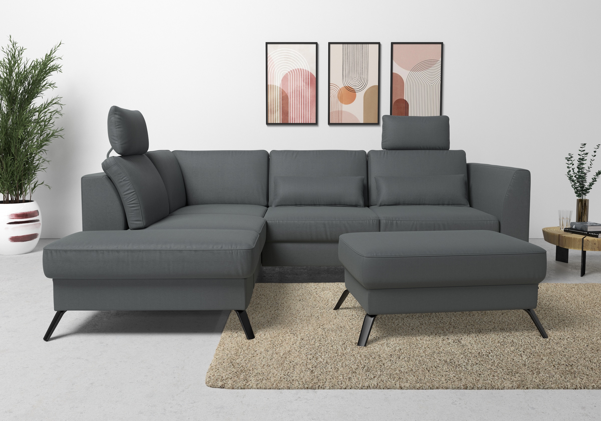 sit&more Ecksofa »Olsen L-Form« inklusive Sitztiefenverstellung, wahlweise mit Bettfunktion, 15cm hoch