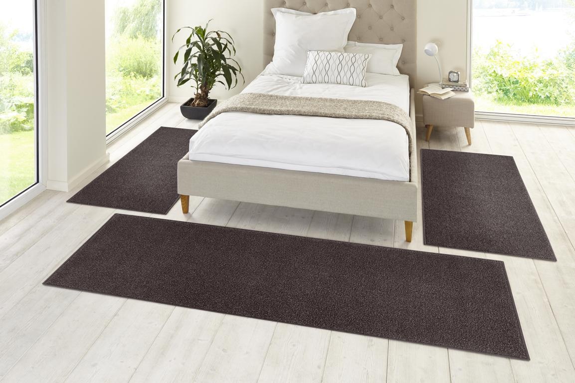 HANSE Home Bettumrandung »Pure 100«, (3 tlg.), Kurzflor, Unifarben, Teppich, Bettläufer, Bettvorleger, Teppichläufer