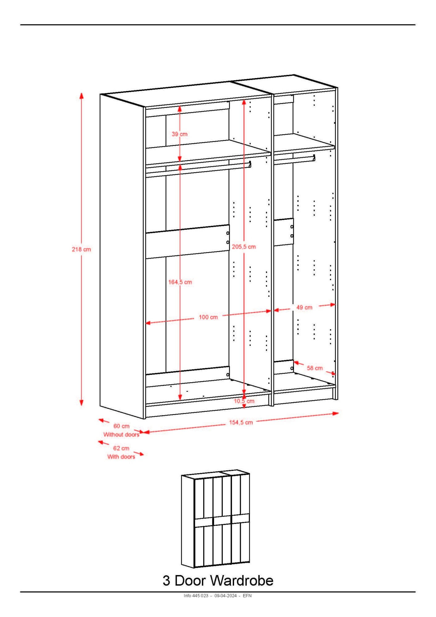 GOODproduct Kleiderschrank Zeitlos & langlebig, CLASSIC Ausführung inkl. Einlegeböden, H: 218 cm