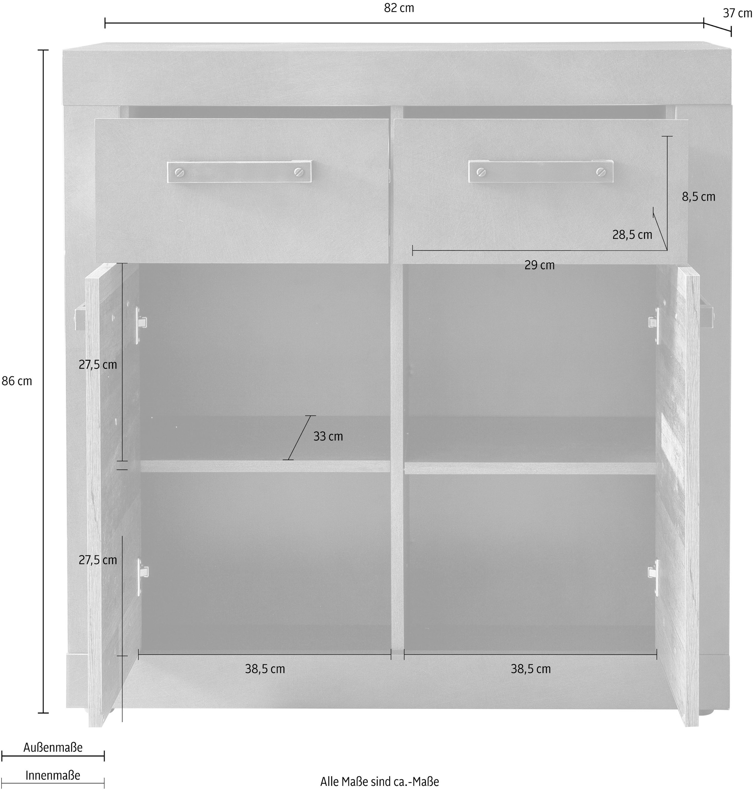 Home affaire Commode »Ilana« Kommode mit 2 Türen & 2 Schubladen - (B/T/H) 82/37/86 cm