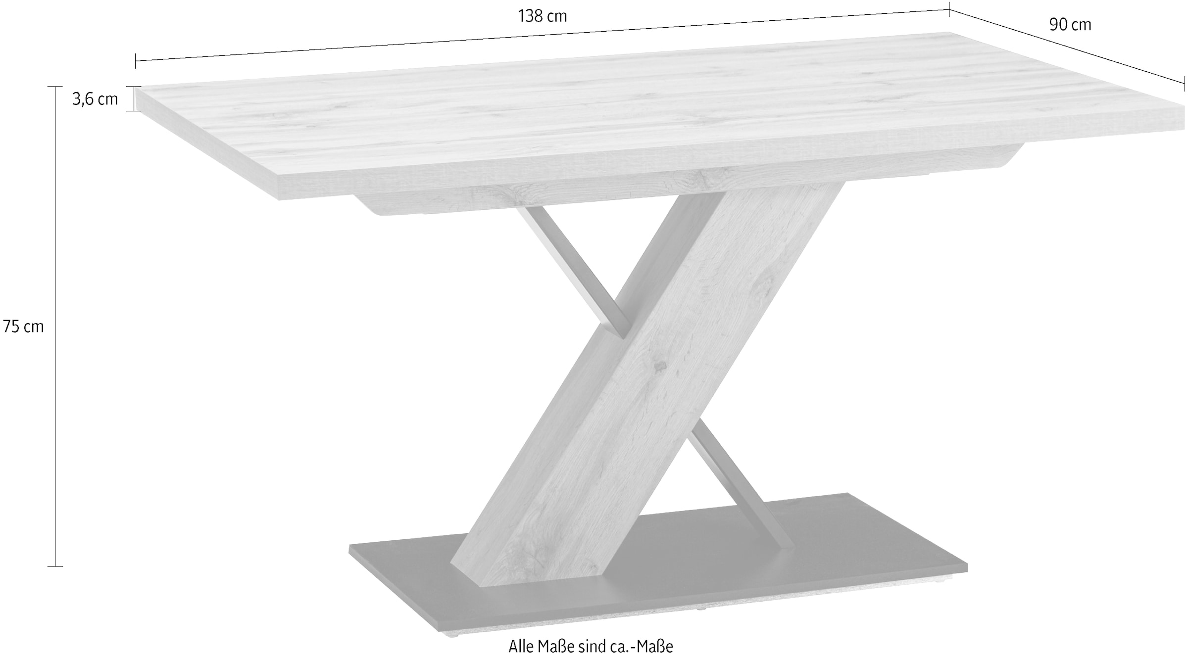 massivline&more Table de salle à manger à colonne »SK Kota, Säulentisch, Küchentisch, Tisch, Esstisch« 2 cuis tlg. Plateau et socle décor, dimensions : 138 x 90 cm