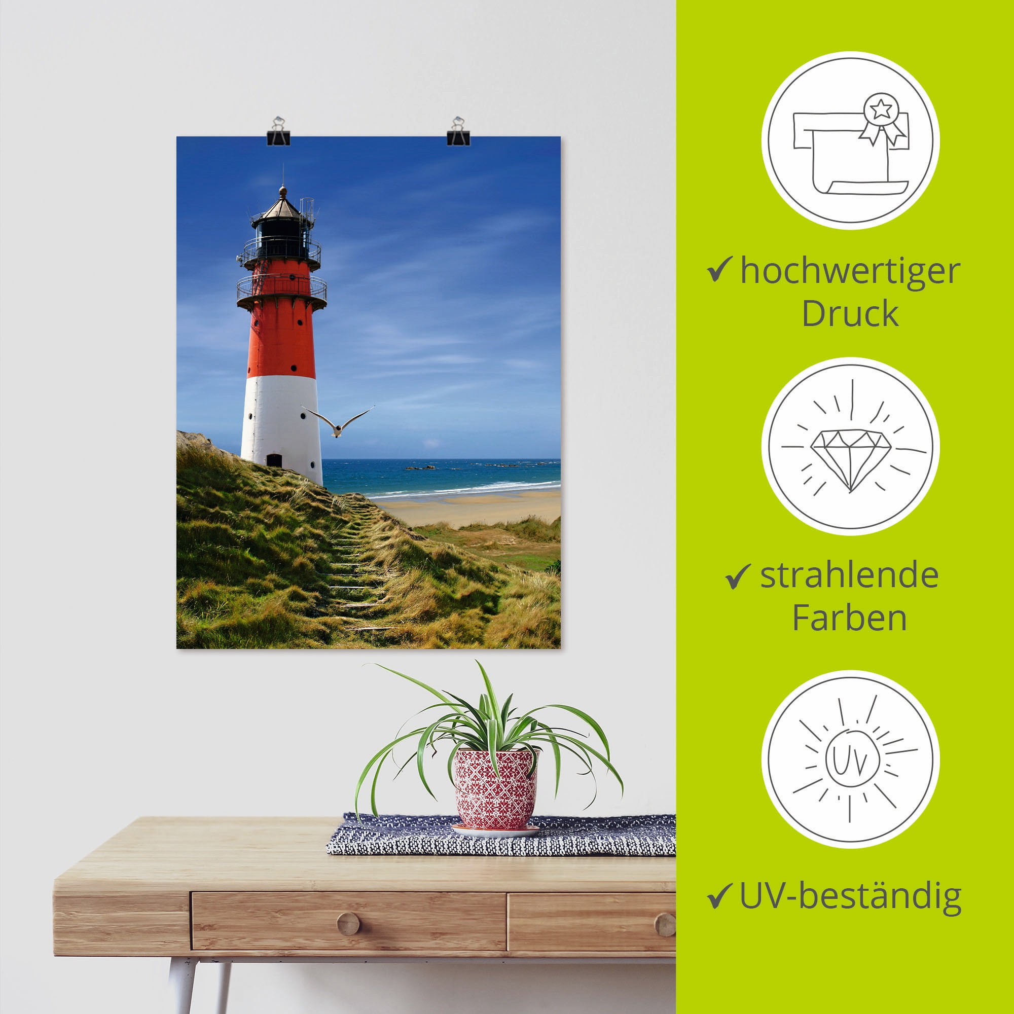 Artland Wandbild »Leuchtturm am Deich«, Gebäude, (1 St.), als Leinwandbild, Poster, Wandaufkleber in verschied. Grössen