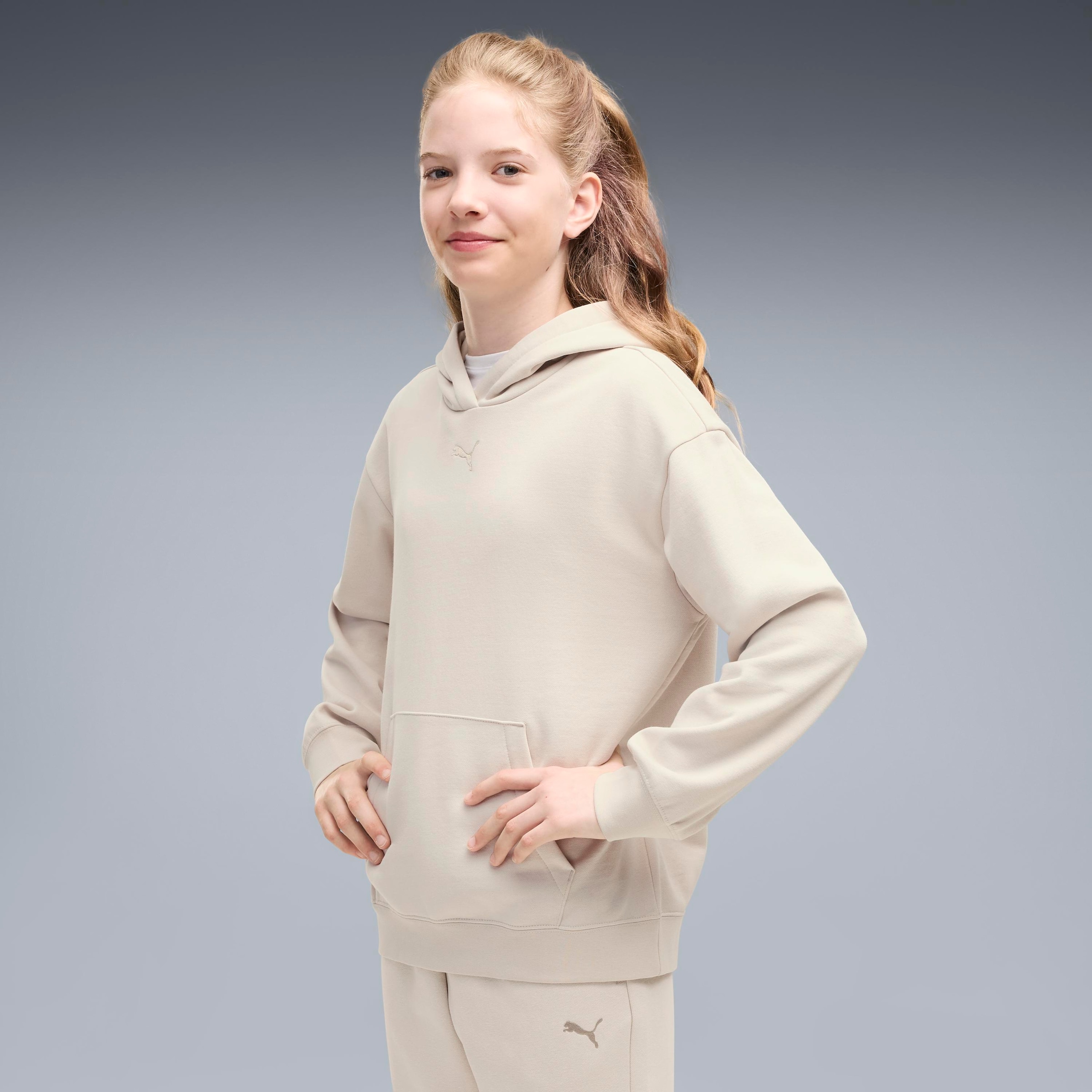 Image of PUMA Kapuzensweatshirt "ESS CENTERED CAT LOGO RELAXED HOODIE FL G", mit Kapuze, mit angesetztem Bündchen