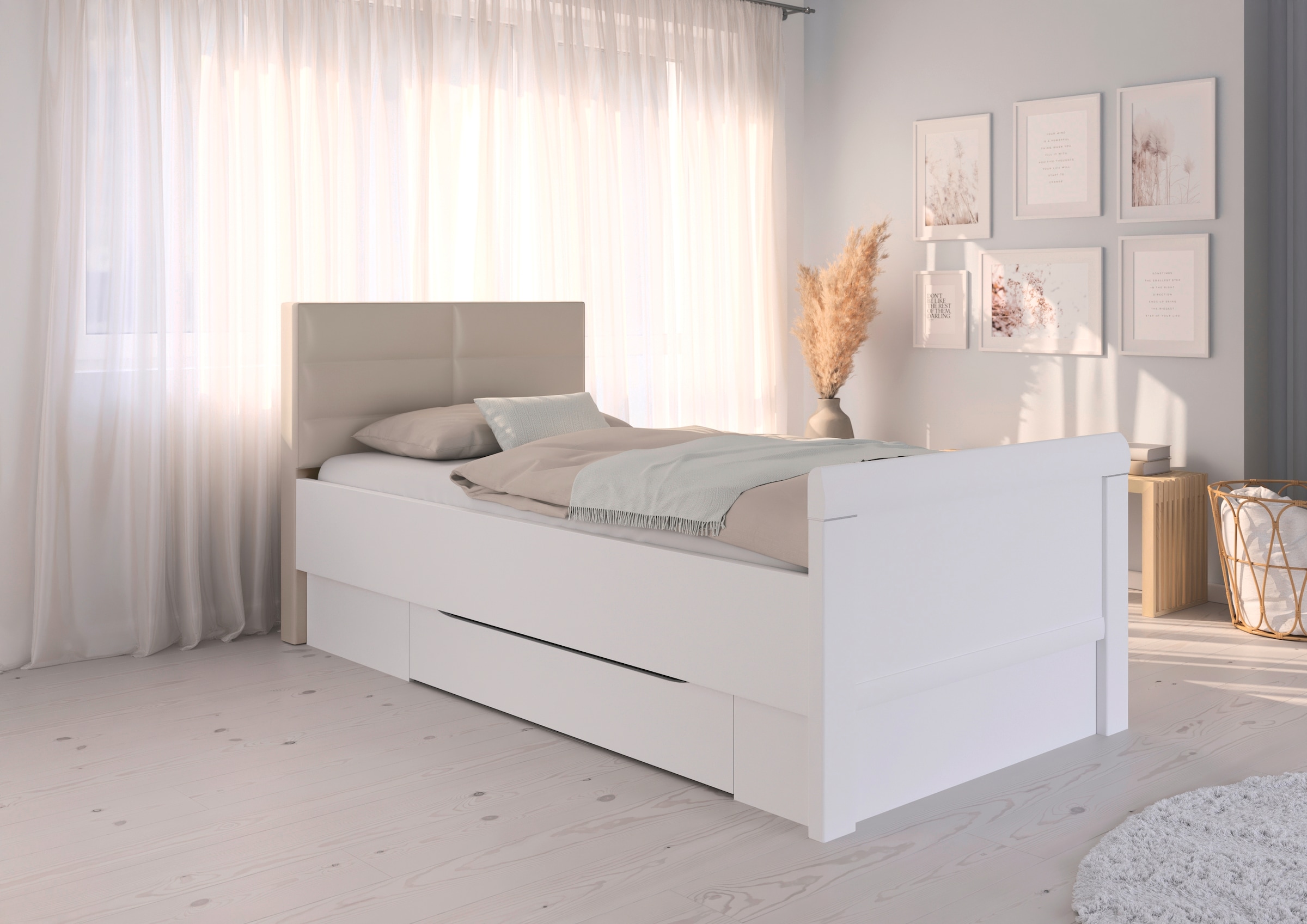 rauch Stauraumbett »Bett Einzelbett Stollenbett Bettkästen EVELYN« in Komforthöhe mit Polsterkopfteil sowie Schubladen MADE IN GERMANY