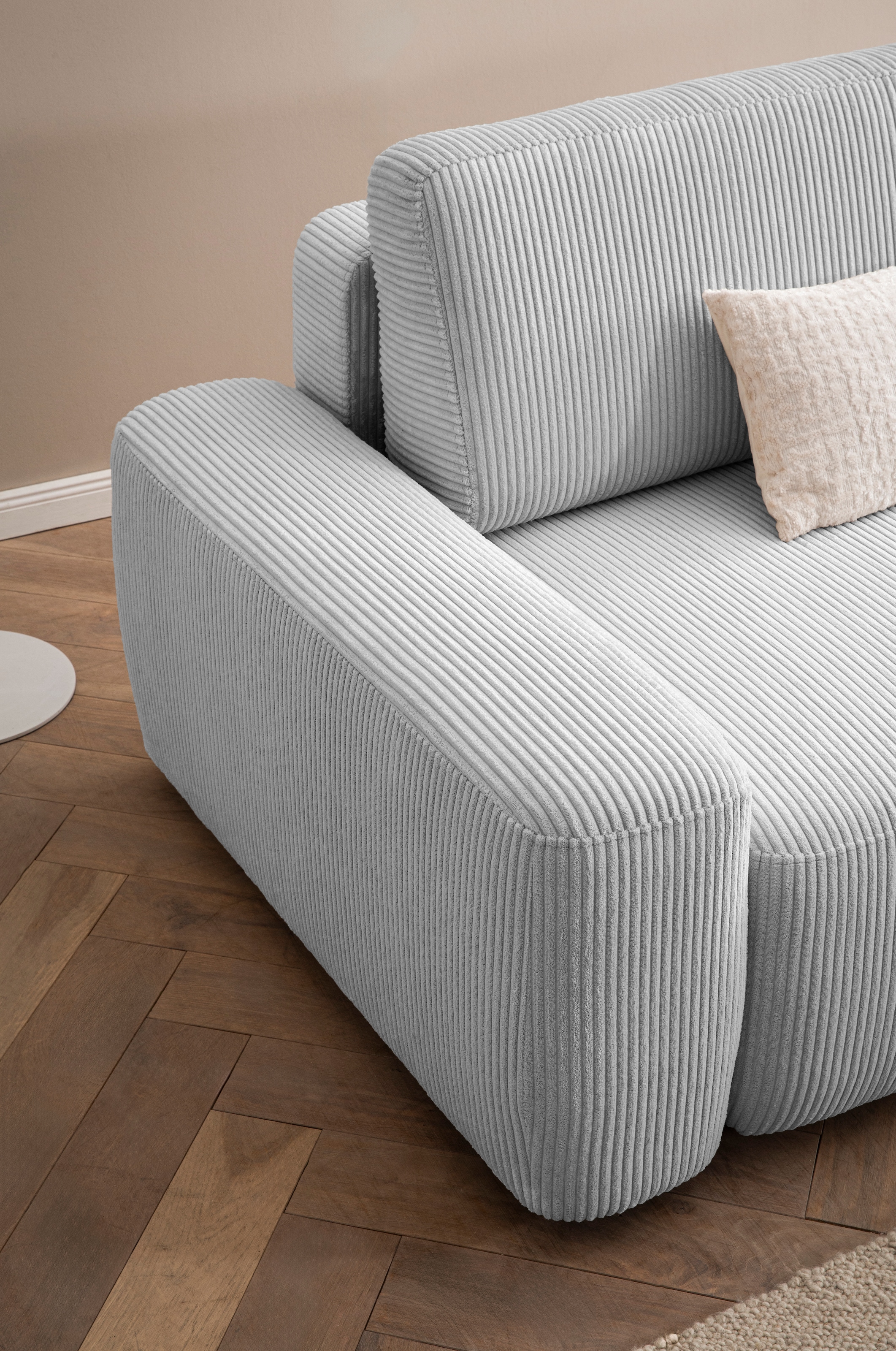 INOSIGN 3-Sitzer »TORGE (257cm), Sofa,Schlafsofa in Cord, Samtvelours, Struktur fein«, rundes Design, Schlaffunktion u. Bettkasten, Liegefläche: 135/200 cm