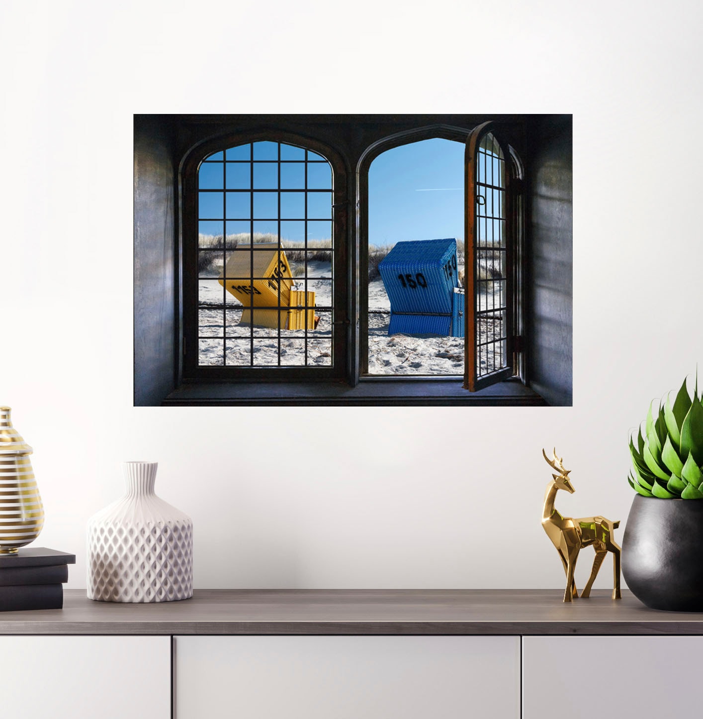 queence Wandsticker »Strandkörbe«, Wandsticker, Wandbild, selbstklebend, 3D, Fenster