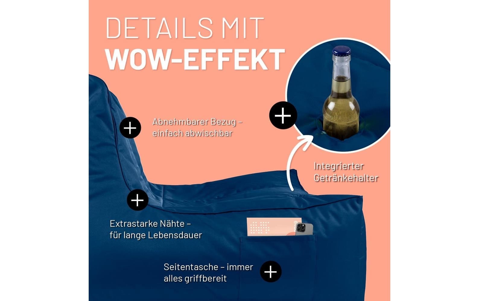 Lumaland Pouf »Lounge mit Flaschenhalter 380 l«