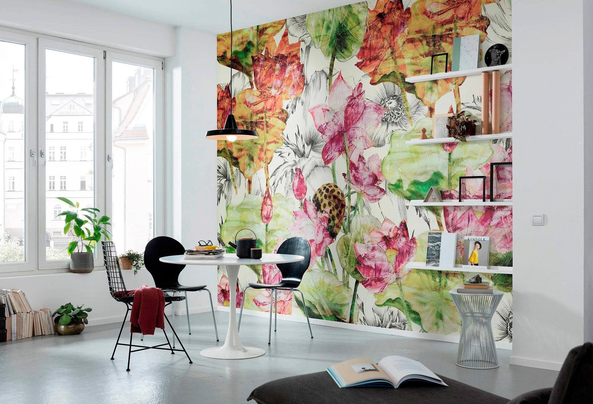 Komar Papier peint intissé »Vlies  - Lotus - Grösse 368 x 248 cm« imprimé Wohnzimmer, Schlafzimmer