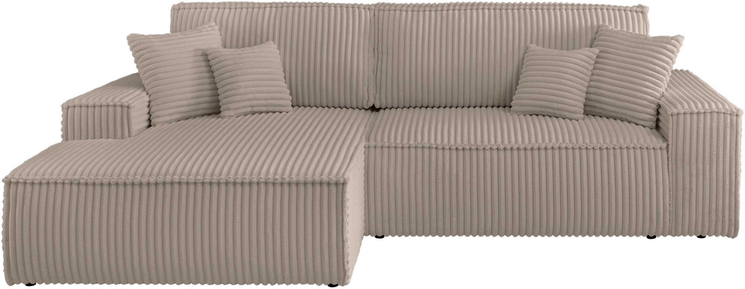 andas Ecksofa »Finnley Schlafsofa 267 cm in Bouclé, Struktur fein u. Cord, L-Form,«, Schlaffunktion m. Bettkasten (136/210 cm), Bouclé, Struktur und Cord