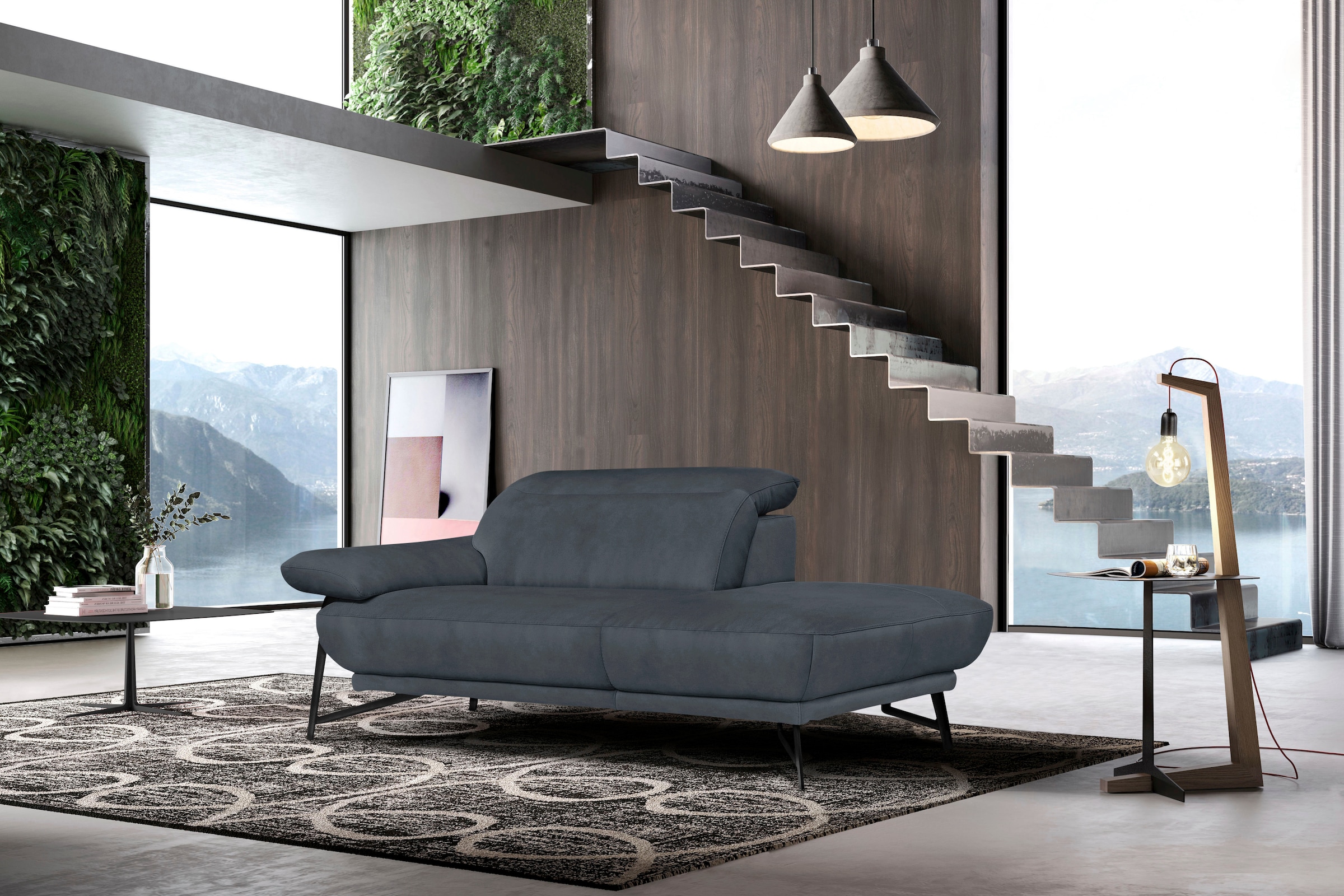 Egoitaliano Sofa »Anais, Design mit hohem Sitzkomfort, Fussfarbe schattengrau«, Set, Kopfteil verstellbar, Luxus-Microfaser, dunkelgrau