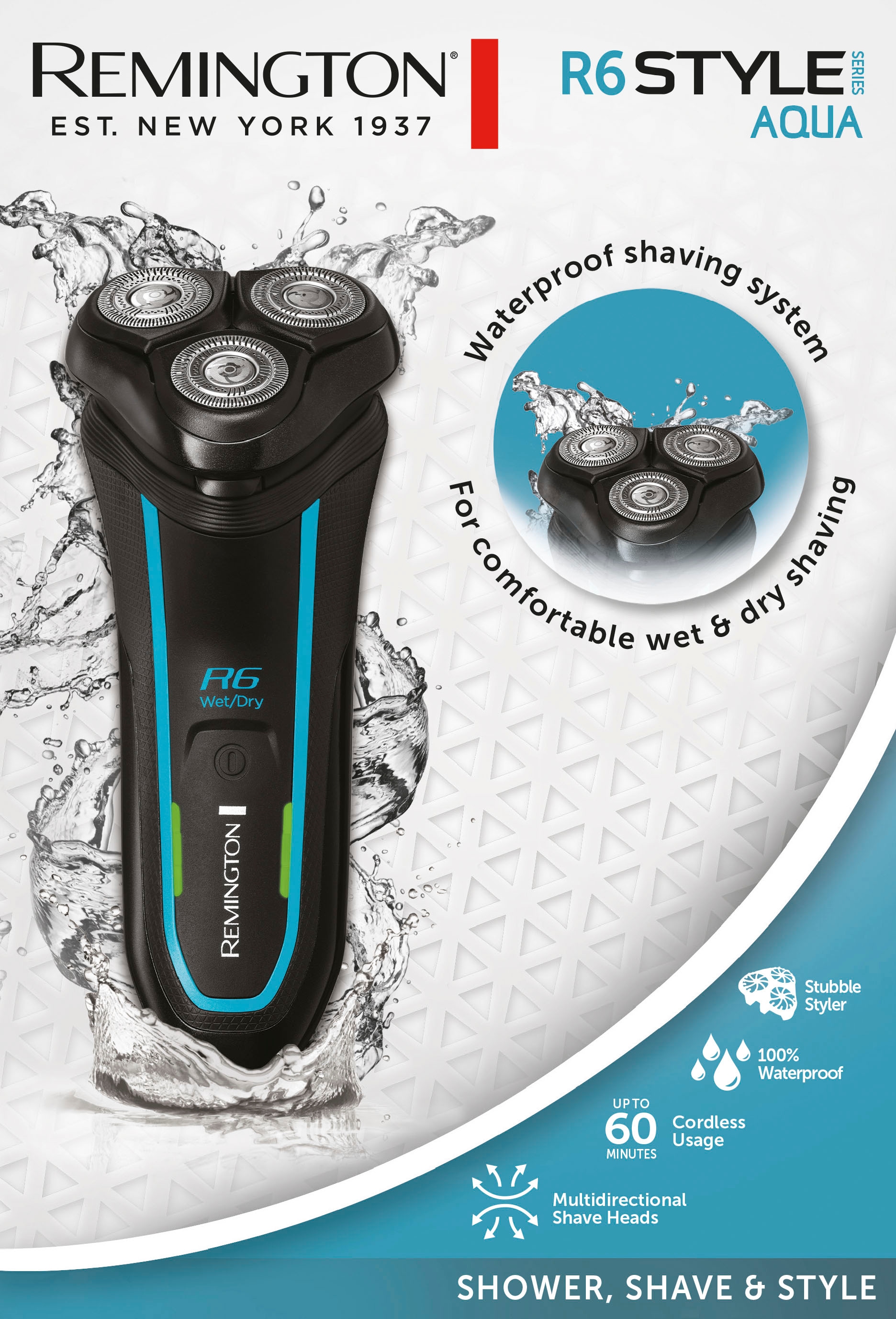 Image of Remington Elektrorasierer "R6000 Style Wasserdichtes Rasiersystem" 1 Stk. Aufsätze Nass & Trockenrasur, 100 % wasserdicht, mit 3-Tage-Bart Styler