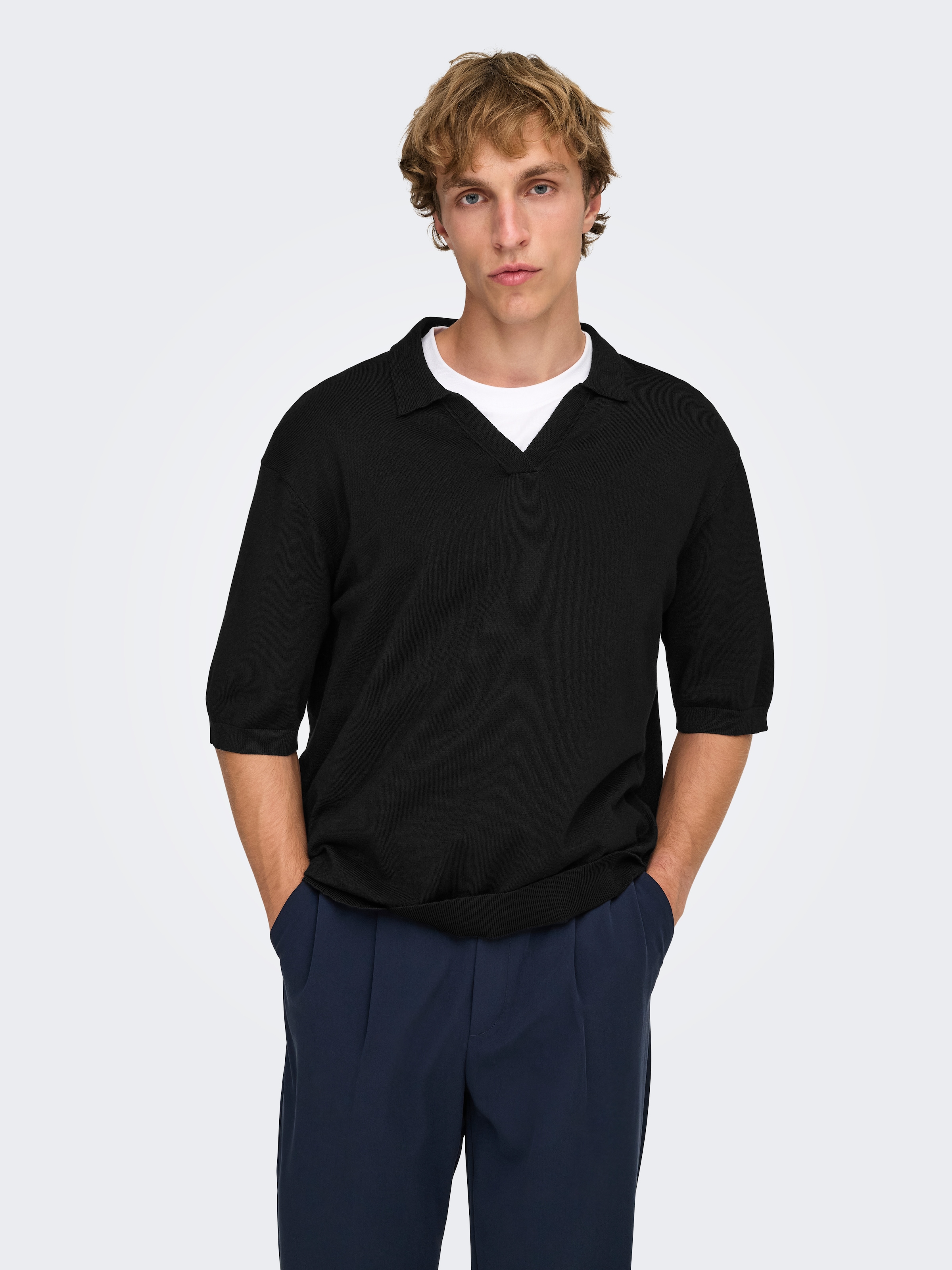 Image of ONLY & SONS Polokragenpullover "ONSWYLER LIFE RLX 12 SS SPLIT KNIT NOOS"