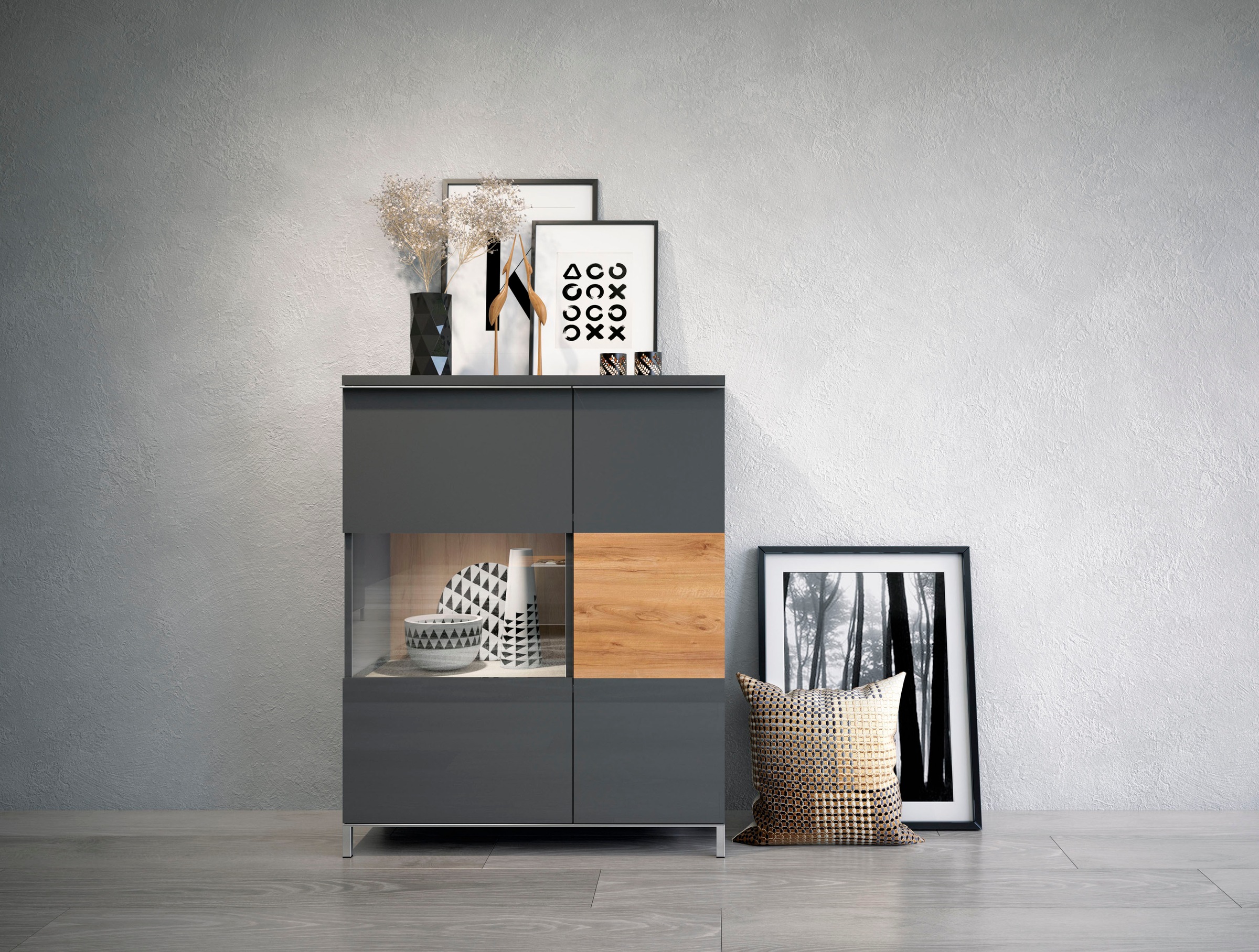 Image of GOODproduct Vitrine "Onyx" (B/H/T): 93,2/116,3/14cm, mit Soft-Close-Funktion