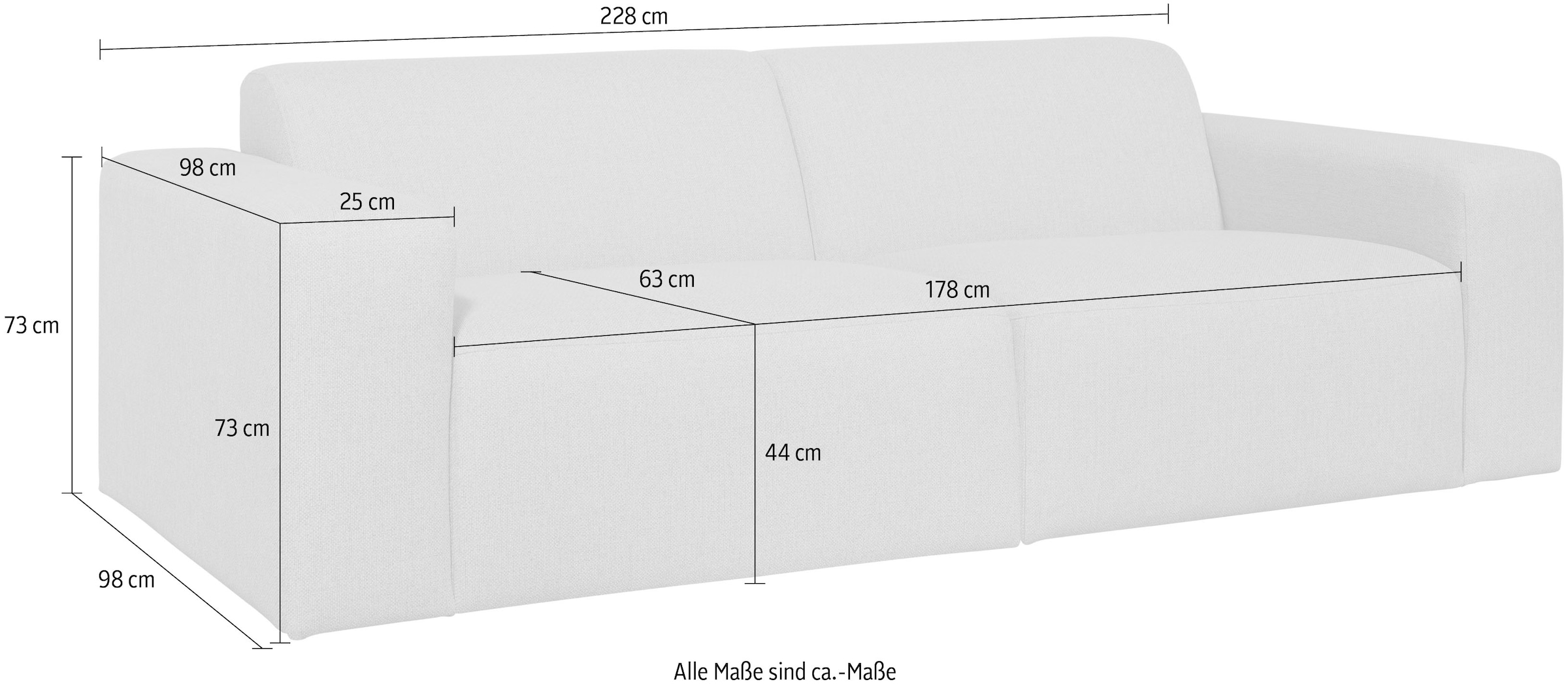 INOSIGN 3-Sitzer »Koa, 228 cm, Modulsofa in Webstoff, Cord«, Designsofa, weicher Lounge-Sitzkomfort, Welleunterfederung, bodentief