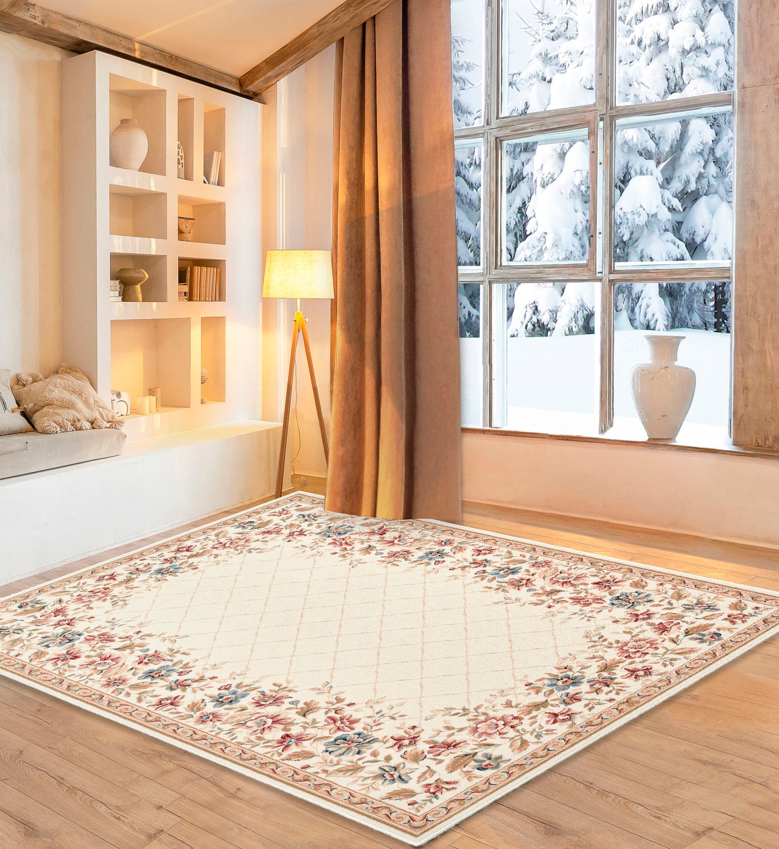 my home Wollteppich »Walchen«, rechteckig, 10 mm Höhe, reine Wolle, Blumen Design, mit Bordüre, Landhaus, Wohnzimmer