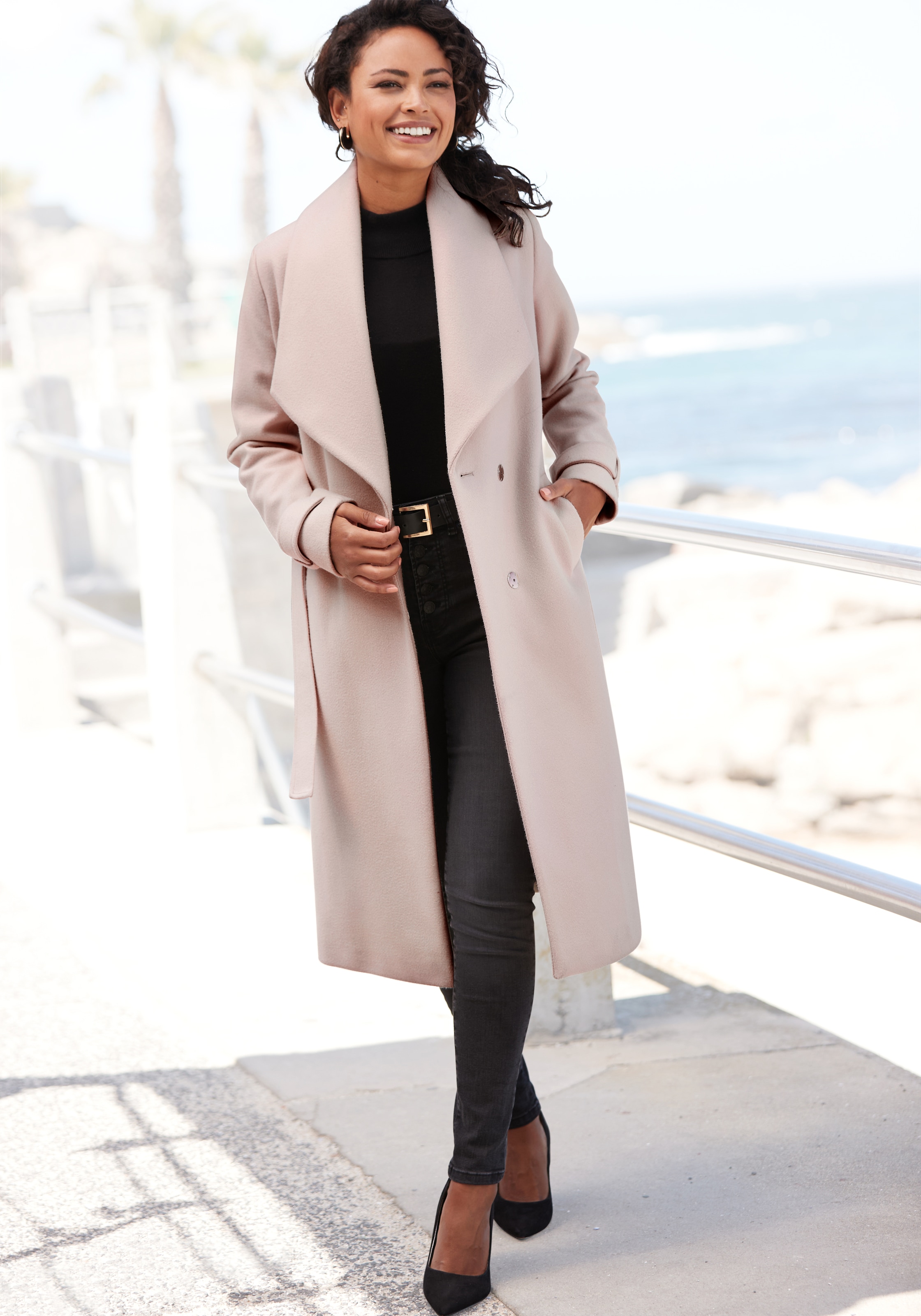 LASCANA Manteau long »mit Bindegürtel und Taschen« manteau élégant pour femmes, long manteau de mi-saison,