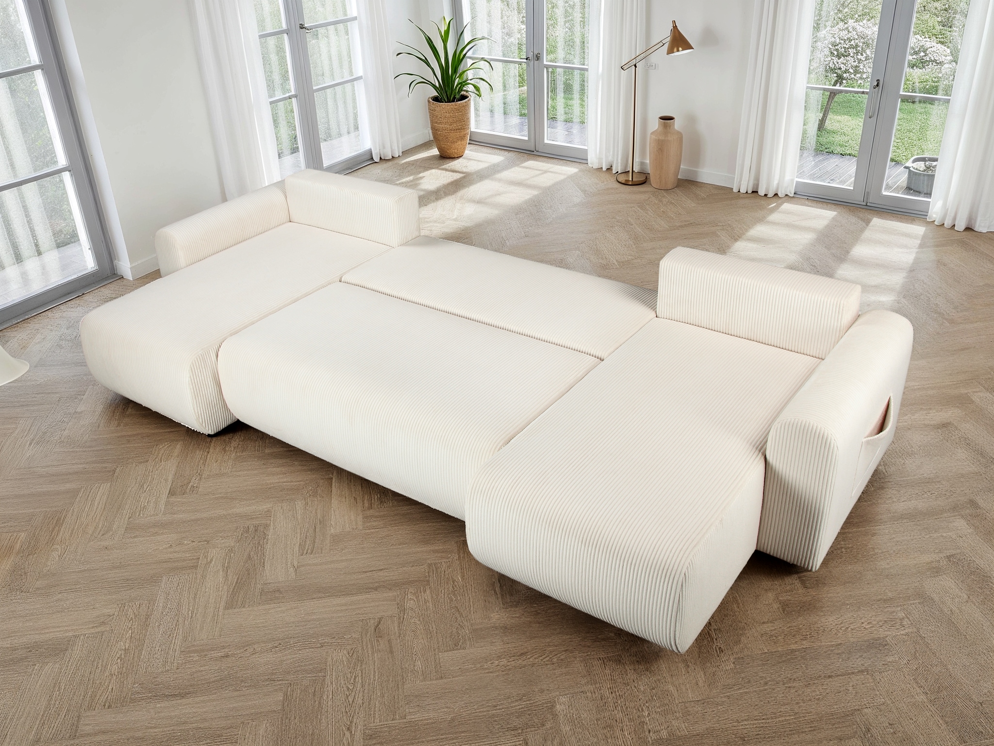 GOODproduct Paysage de salon »JONAA, 311 cm, U-Form, Schlafsofa, Boxspringfederung, Cord u. Struktur« 133/270cm, Bettkasten, Seitentaschen, Cord und Struktur