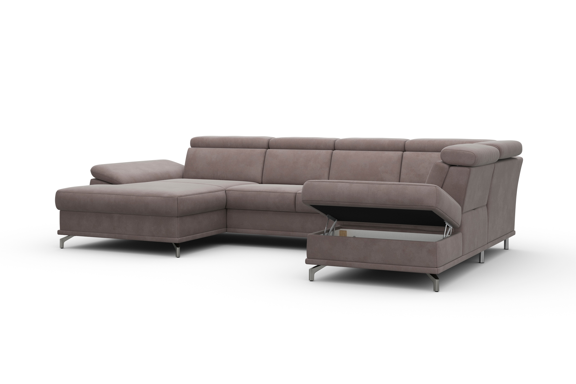 sit&more Wohnlandschaft »Cabrio U-Form, mit Sitztiefenverstellung, Arm- und Kopfteilverstellung«, 3 Nierenkissen, Federkern, optional Bettfunktion und Stauraum