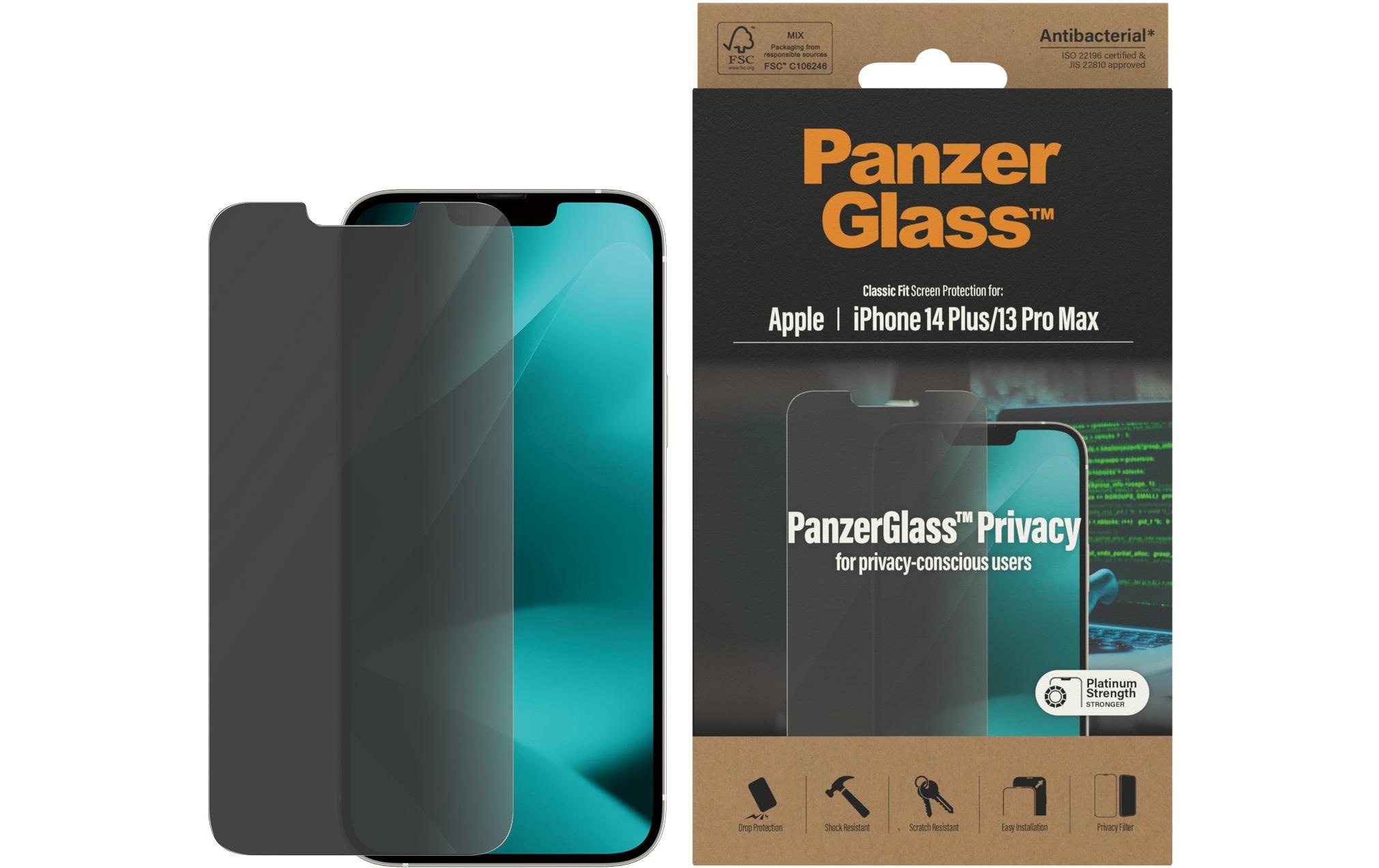 PanzerGlass Displayschutzglas »Classic Fit Privacy iPhone 13 Pro Max/14 Plus«, für iPhone 13 Pro Max, iPhone 14 Plus, (1 St.)