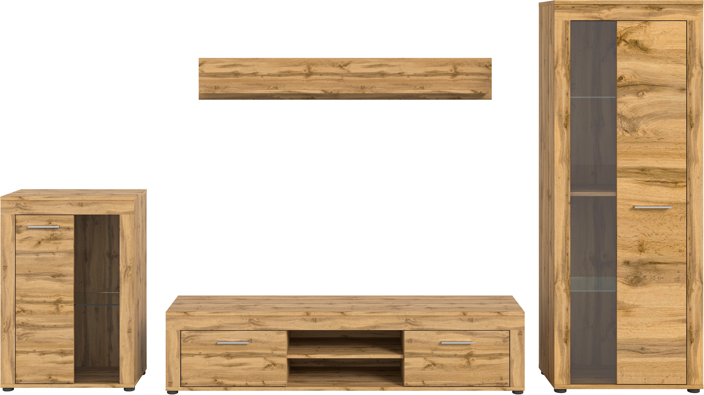 INOSIGN Wohnwand »Aosta,  4-tlg., best. aus: Vitrine, Lowboard, Wandboard & Vitrine hoch« 4 Stk. tlg.