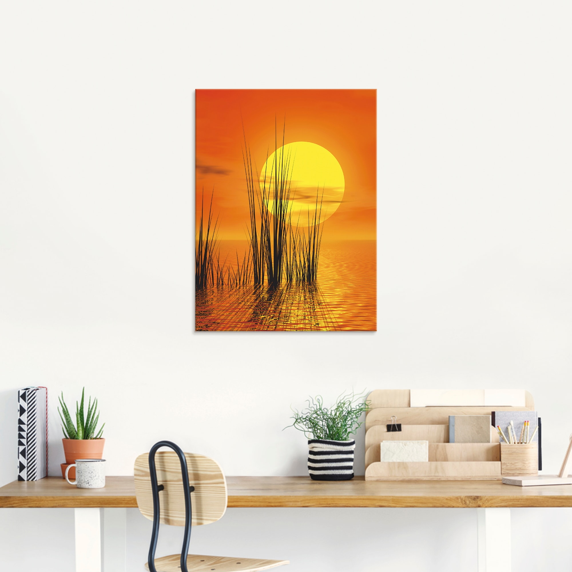 Artland Glasbild »Sonnenuntergang mit Schilf«, Sonnenaufgang & -untergang, (1 St.), in verschiedenen Grössen