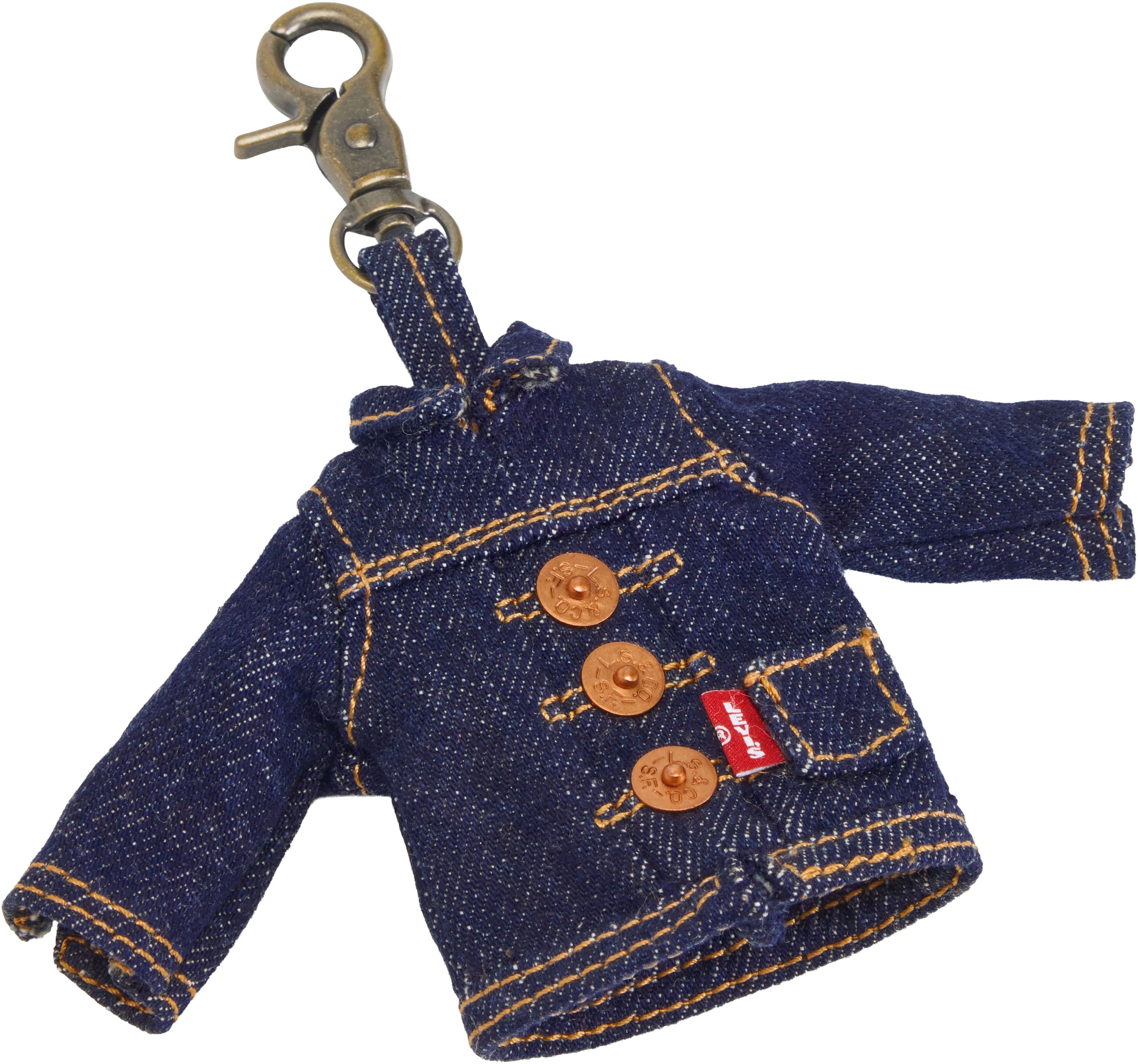 Image of Levis Schlüsselanhänger "LEVIS MINI TRUCKER CHARM" Mini Jeansjacke für Schlüsselbund, Tasche oder Rucksack mit Karabiner
